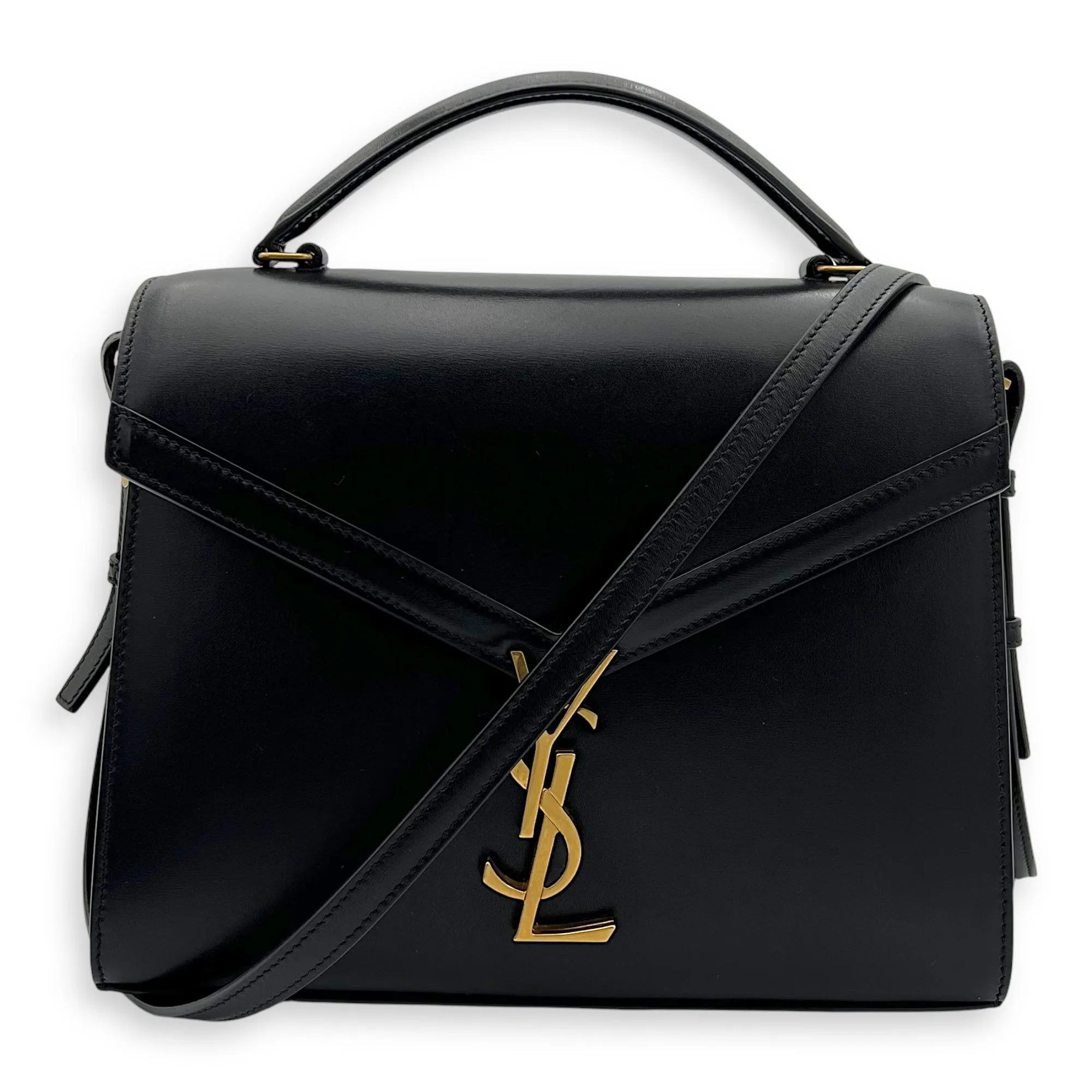Cassandra Top Handle Bag Black in Calfskin, Gold hardware