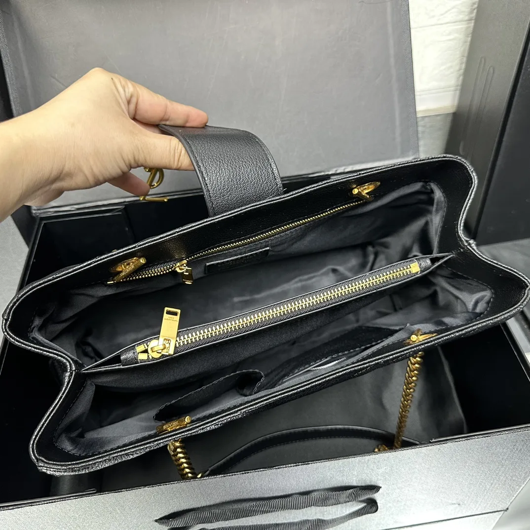Saint Laurent Black Matelasse Leather Cassandre Large Shopper Tote-Gold Hardware - Bag