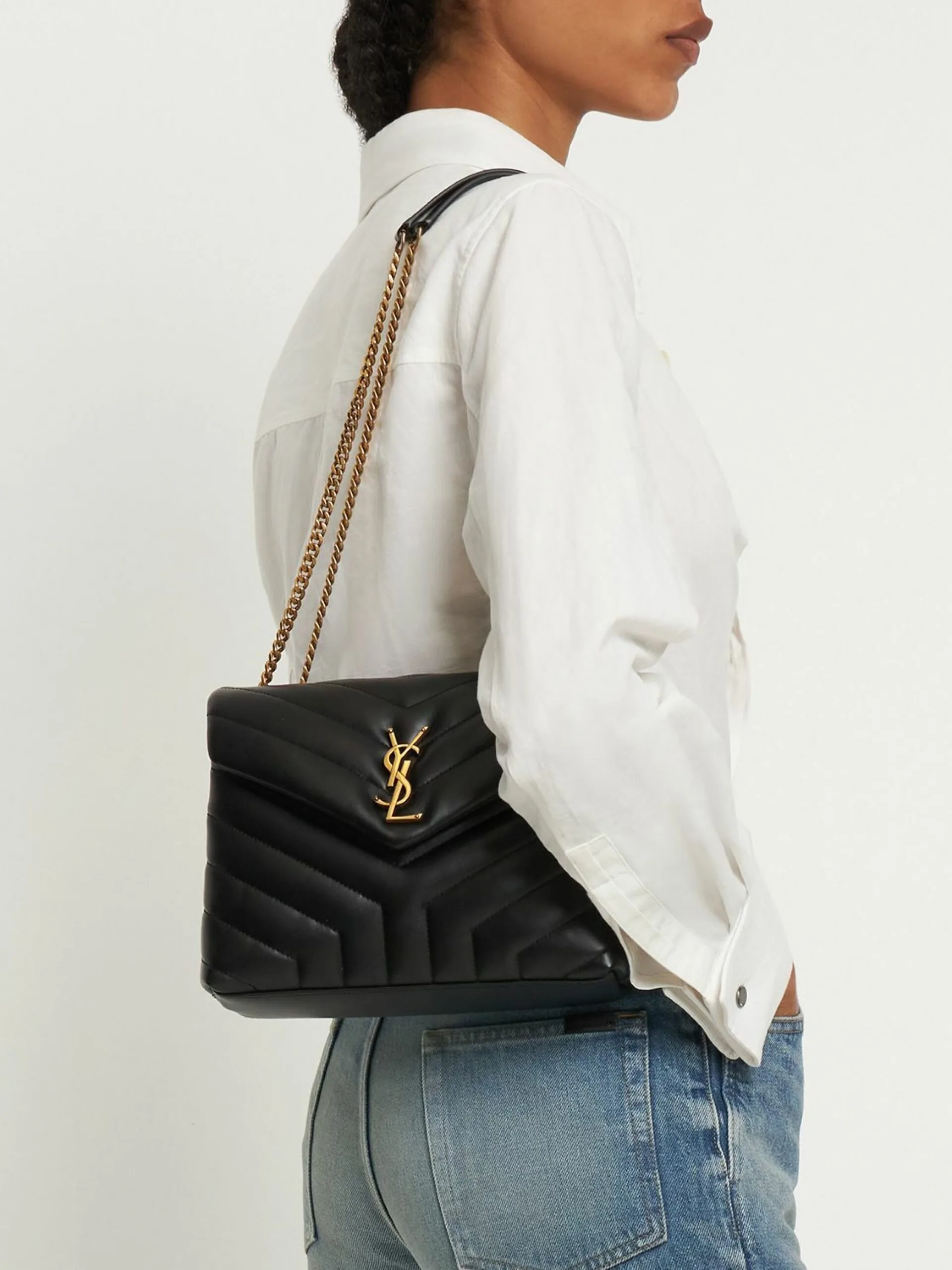[TOP] SAINT LAURENT Loulou Small Quilted Leather Black Golden Hardware Shoulder Bag