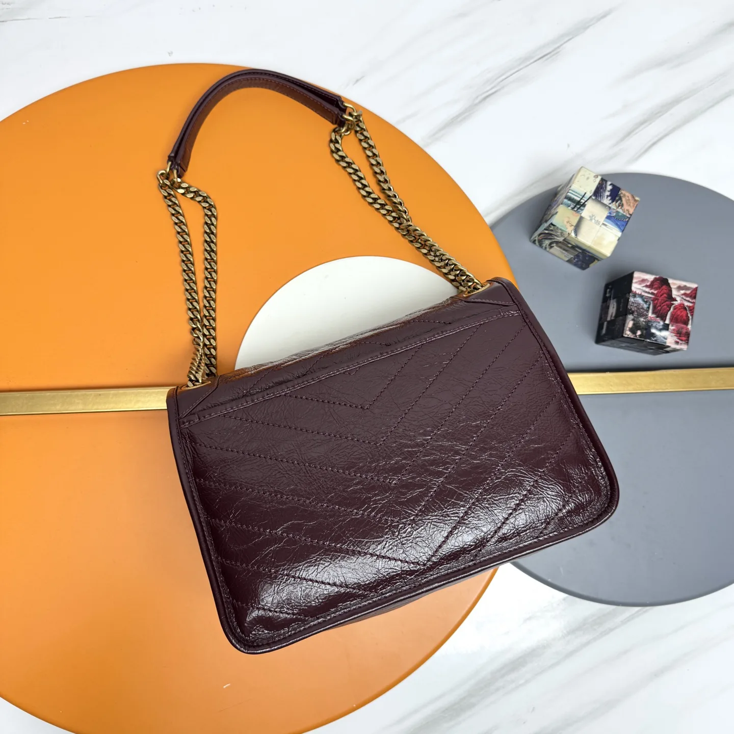 Saint Laurent YSL NIKI MEDIUM IN VINTAGE LEATHER Wine - Bag
