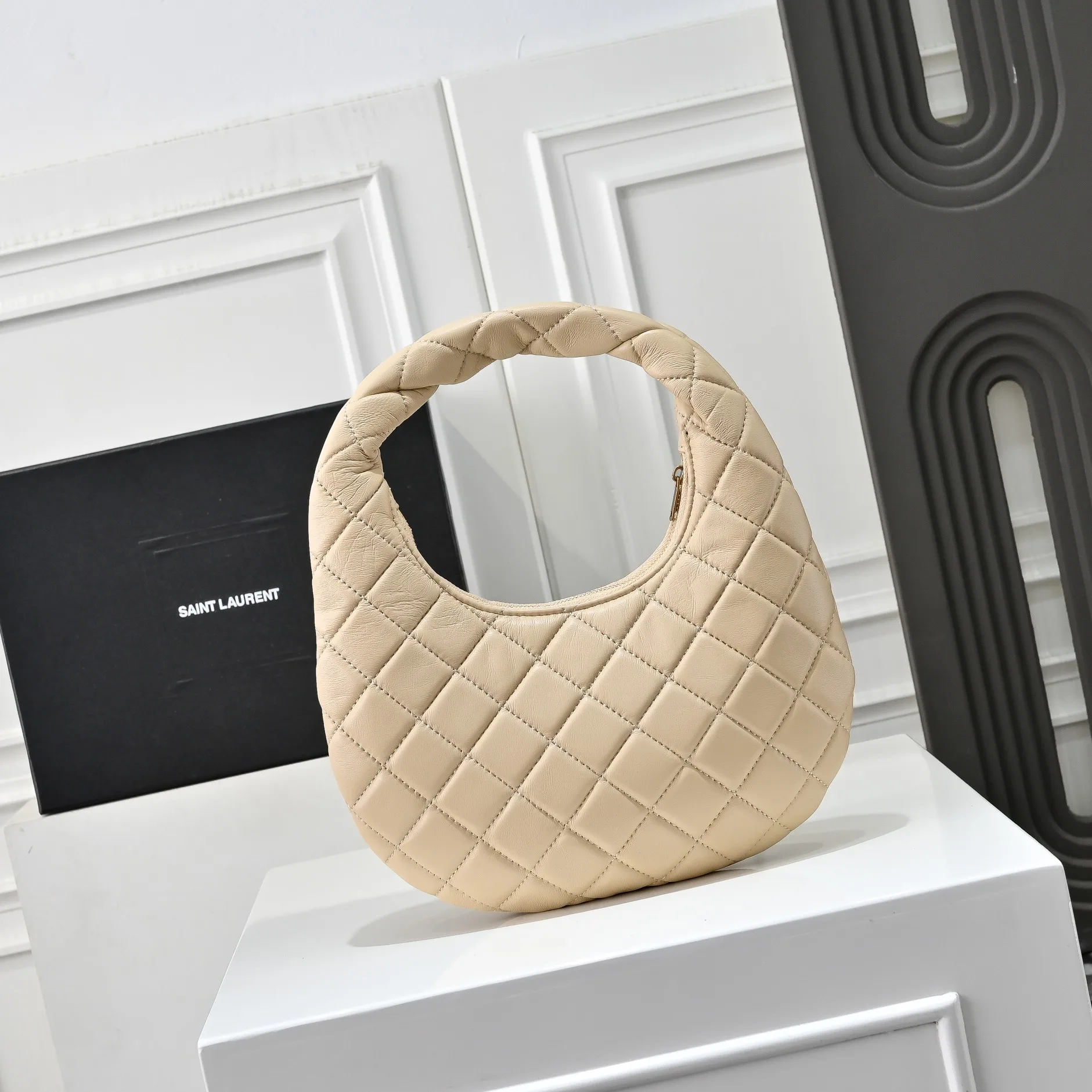 [TOP]Saint Laurent YSL IICARINO in quilted suede Hobo Bag - DARK BEIGE