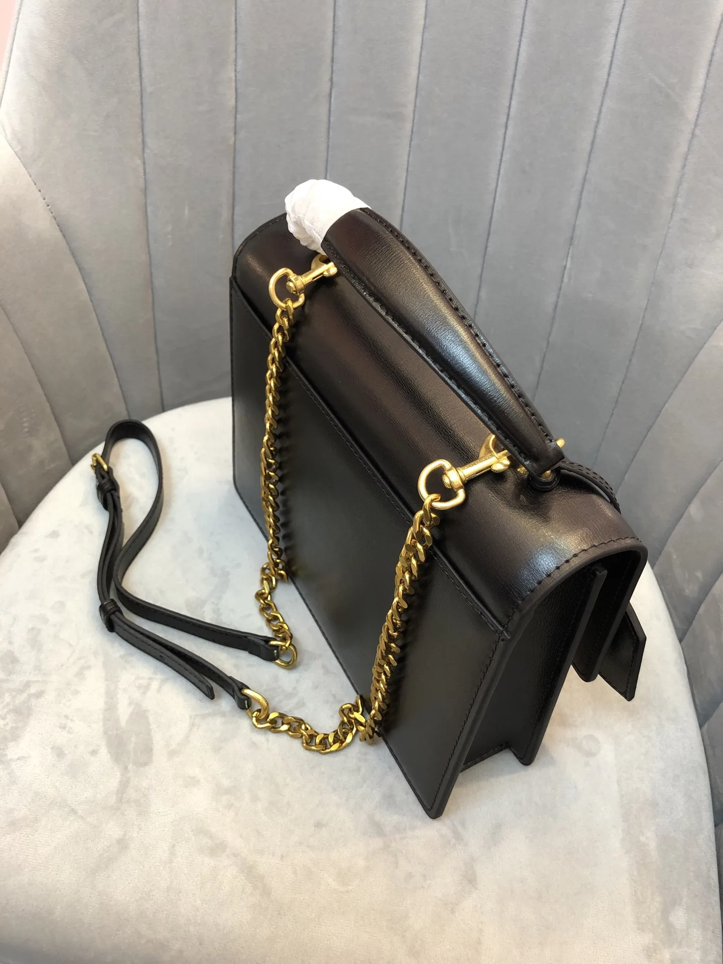 Saint Laurent YSL Sunset Top Handle Shoulder Bag Medium Black Gold - Bag