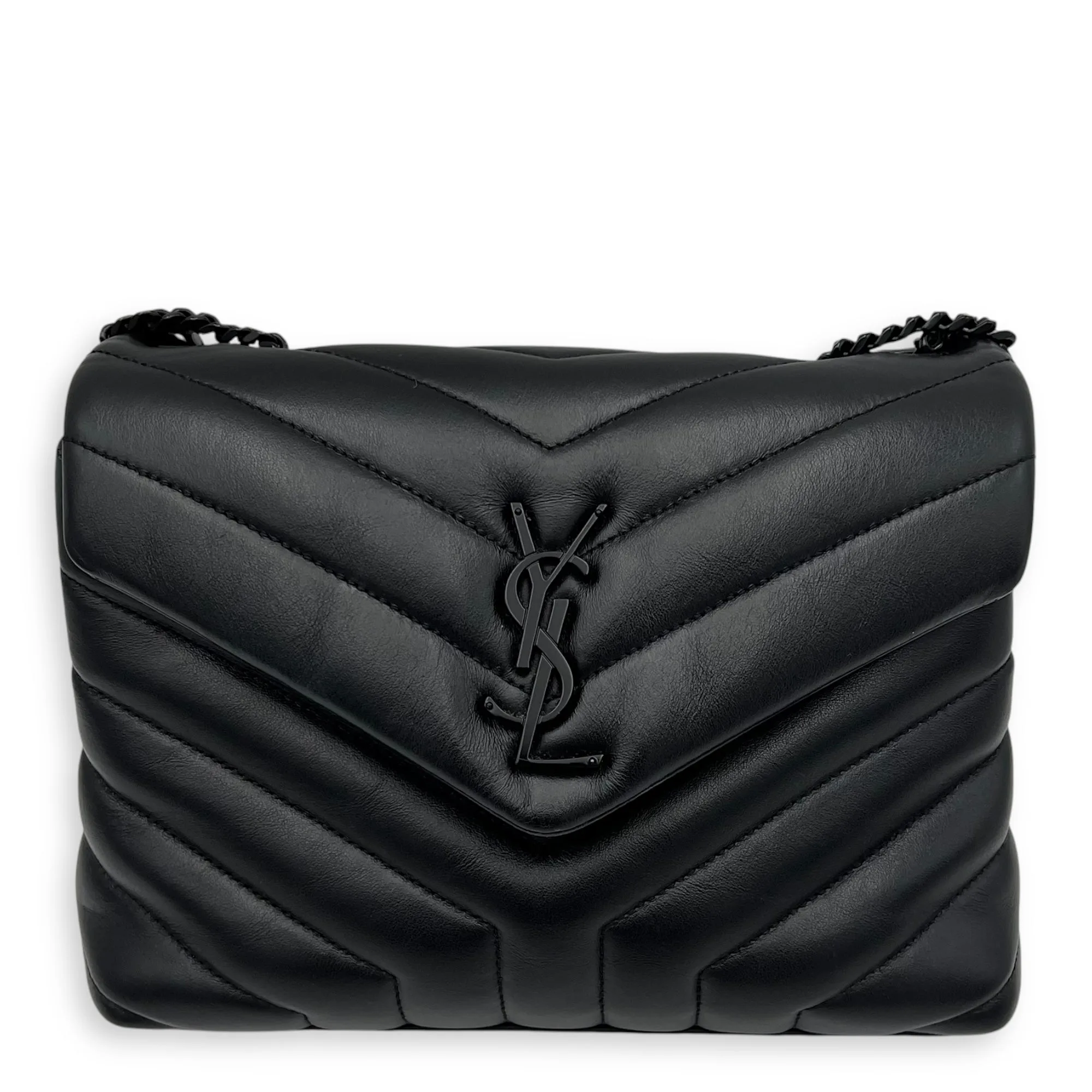 Loulou Shoulder Bag Black in Calfskin, Lacquered Metal hardware