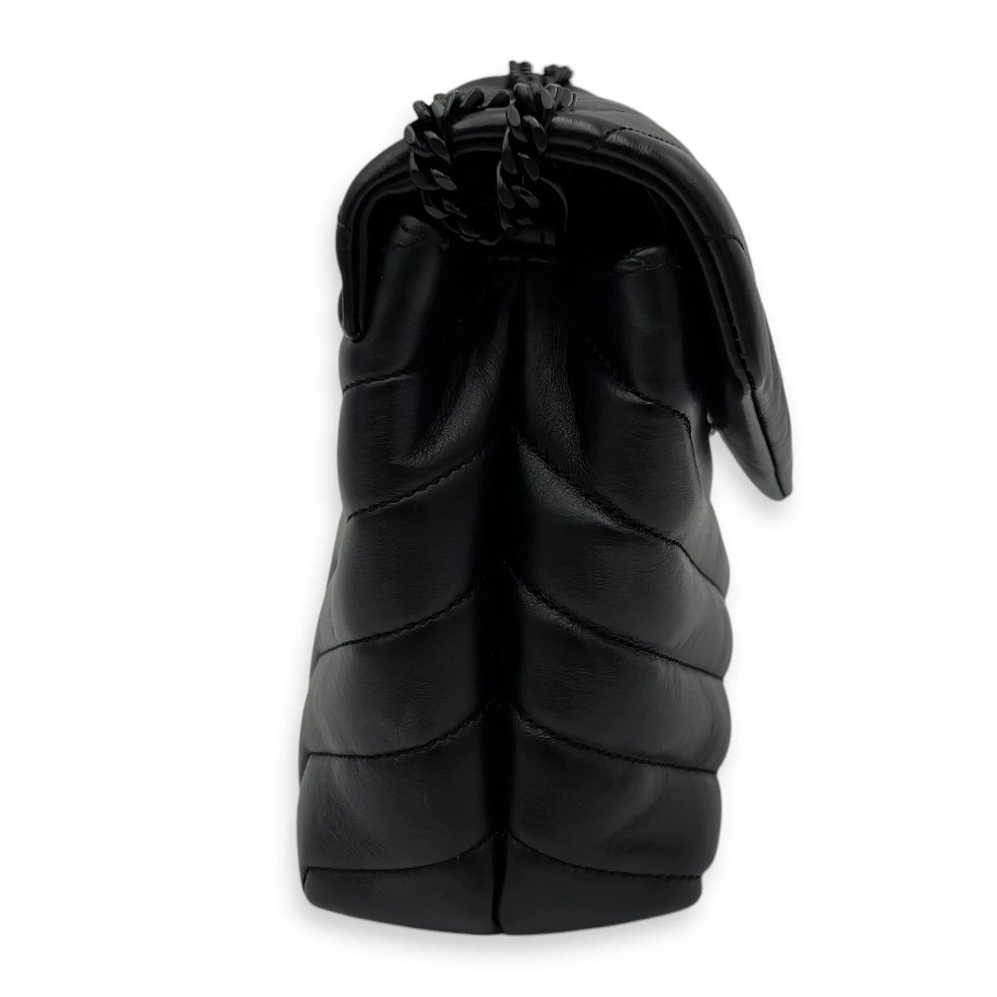 Loulou Shoulder Bag Black in Calfskin, Lacquered Metal hardware