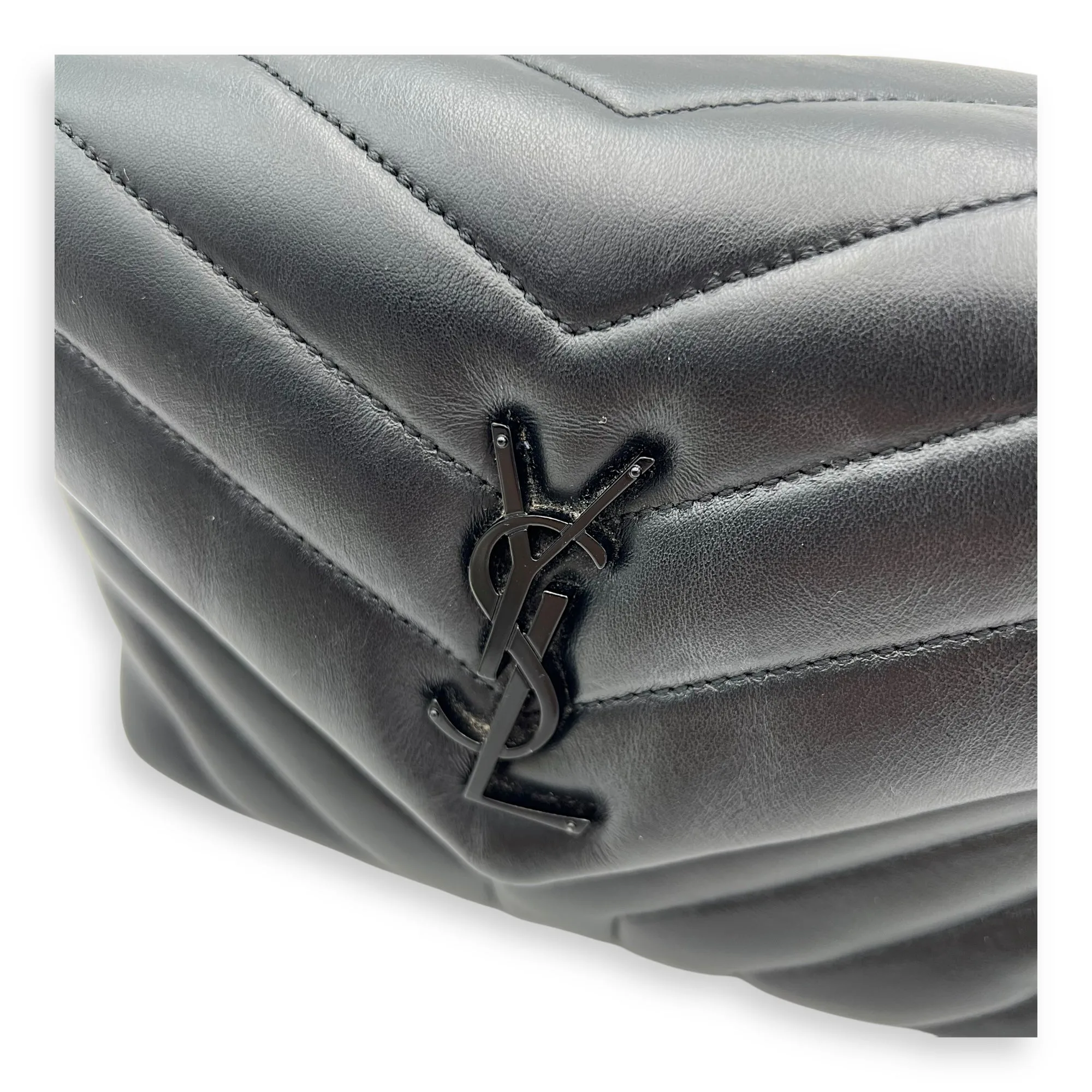 Loulou Shoulder Bag Black in Calfskin, Lacquered Metal hardware