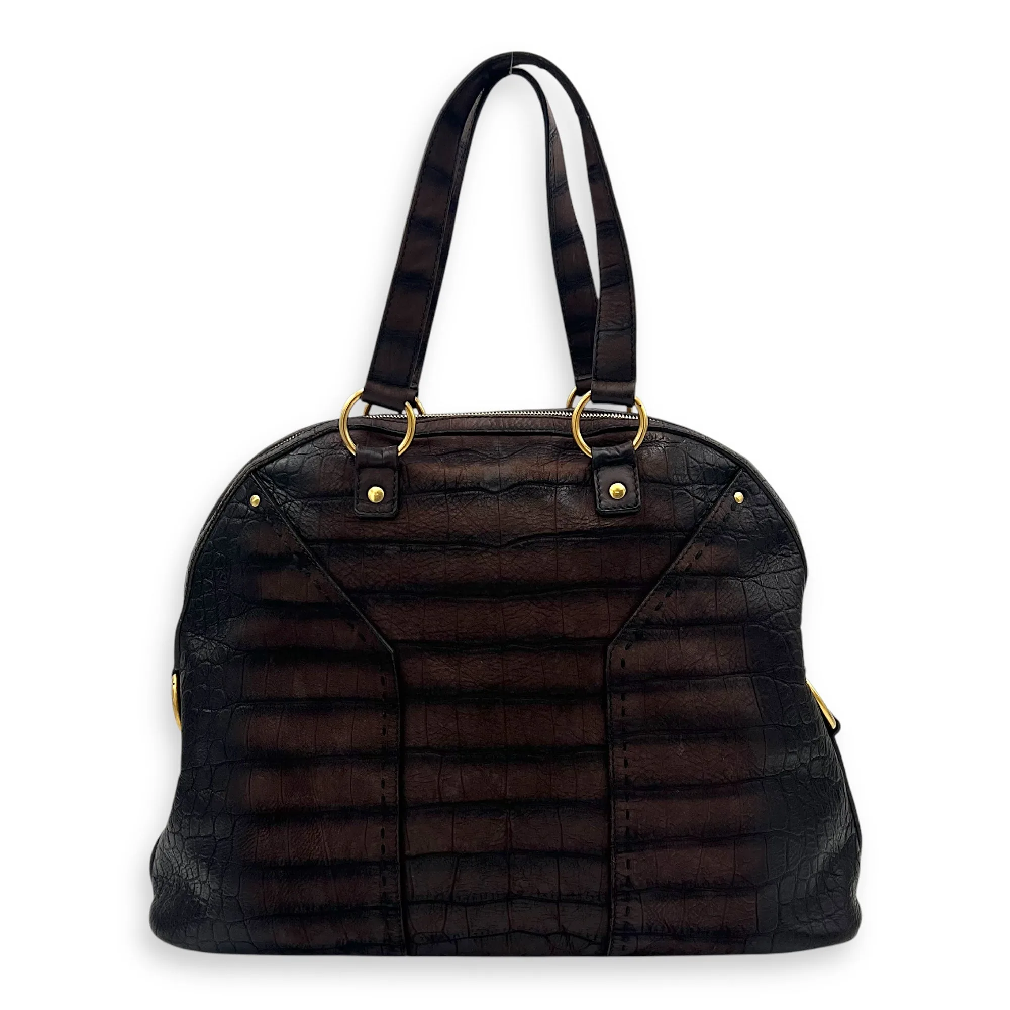 Muse Top Handle Bag Large Brown in Calfskin, Gold hardware