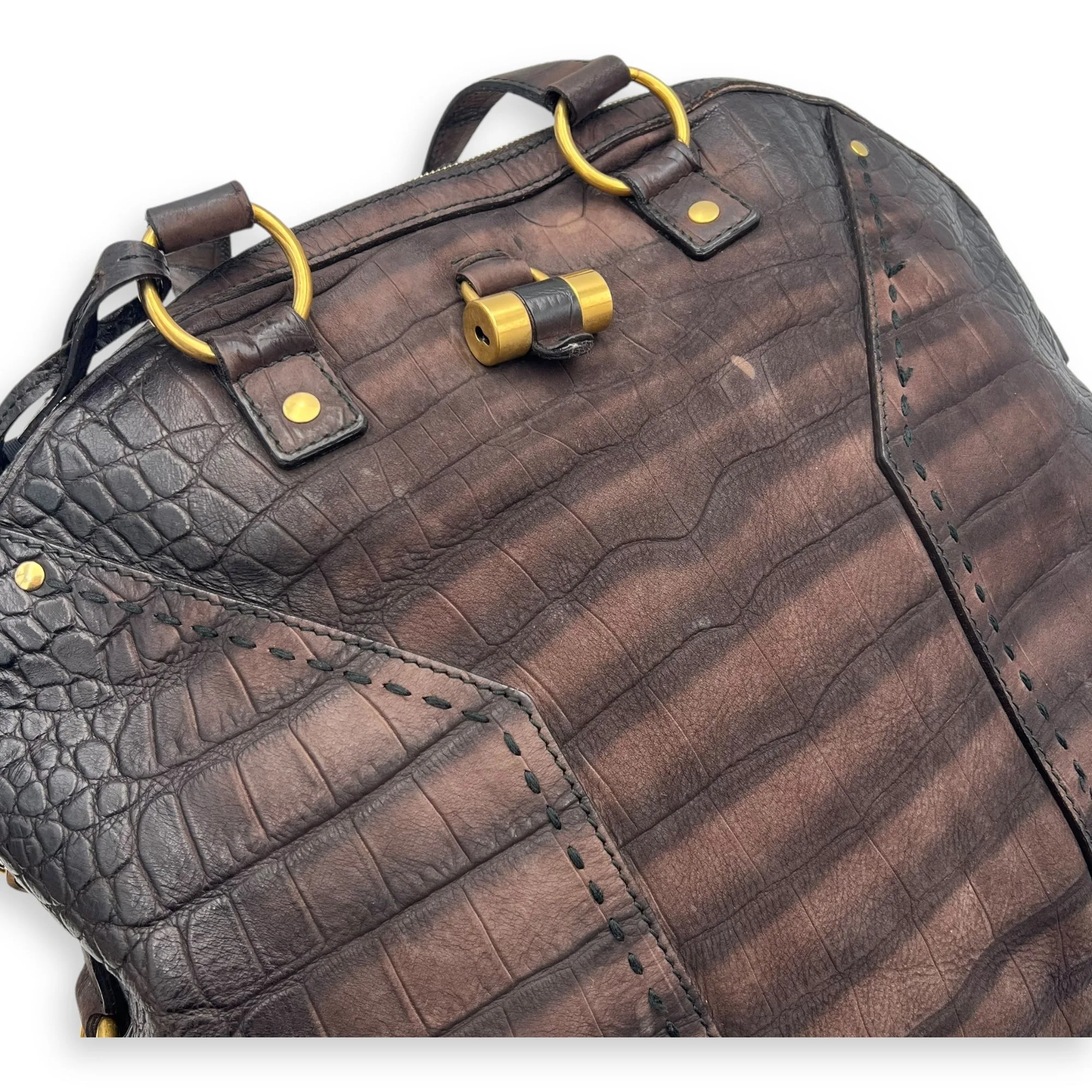 Muse Top Handle Bag Large Brown in Calfskin, Gold hardware