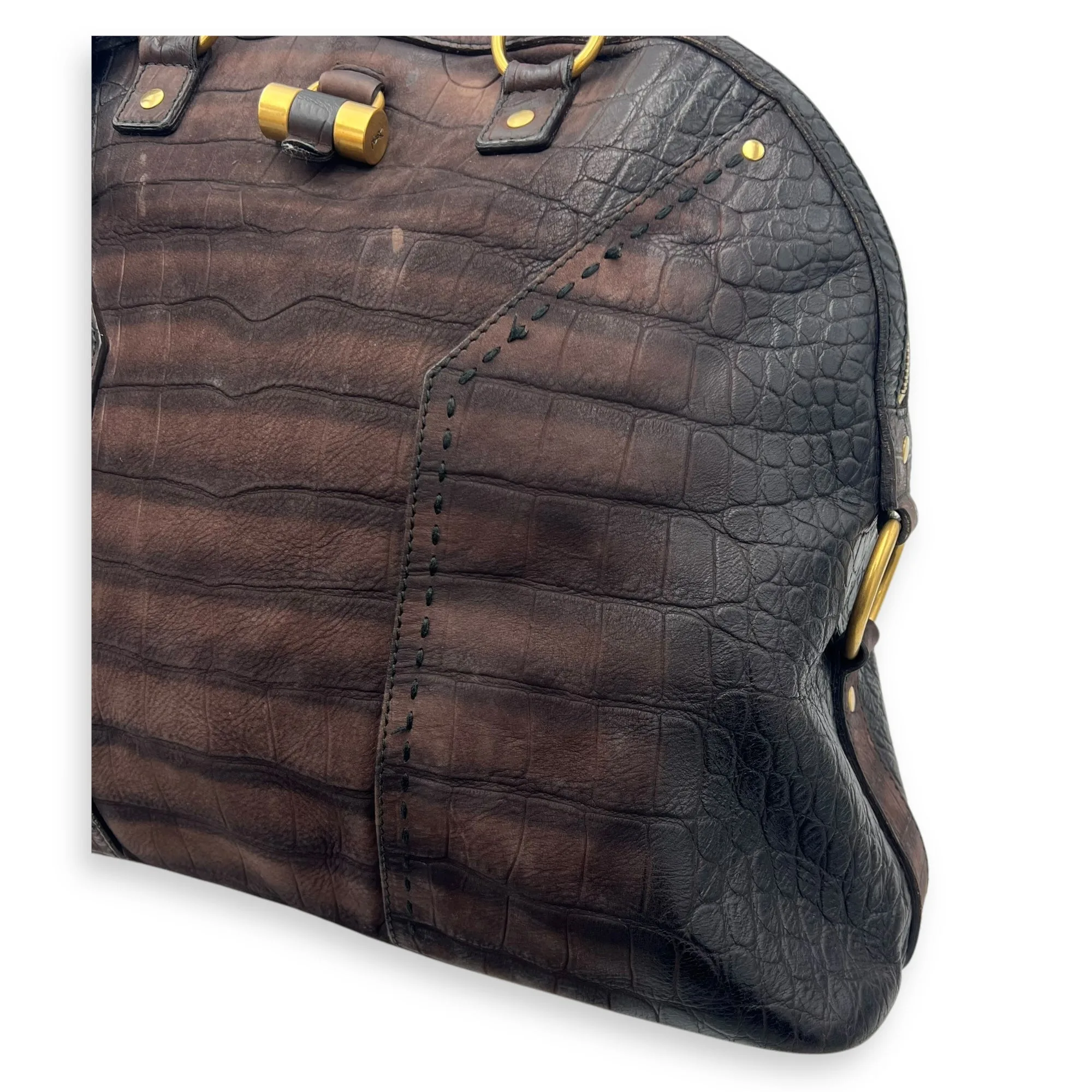 Muse Top Handle Bag Large Brown in Calfskin, Gold hardware