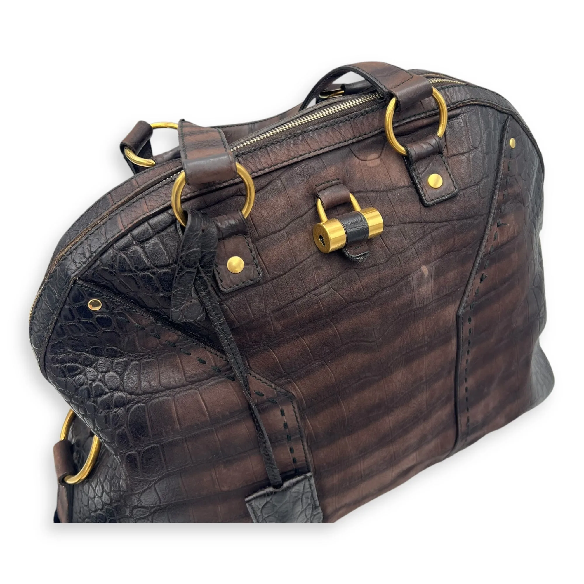 Muse Top Handle Bag Large Brown in Calfskin, Gold hardware