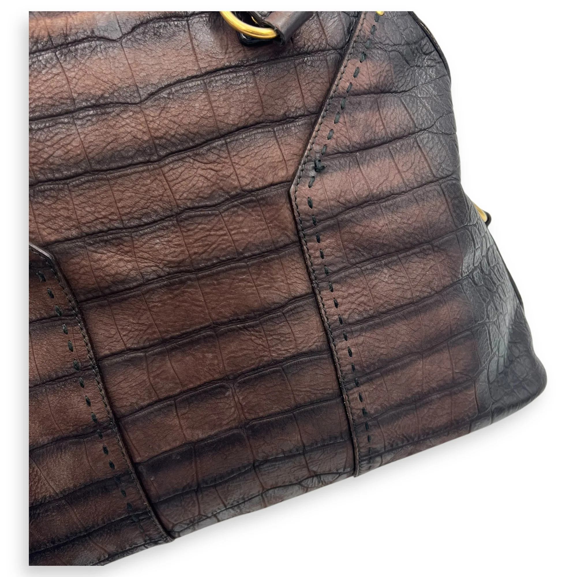 Muse Top Handle Bag Large Brown in Calfskin, Gold hardware
