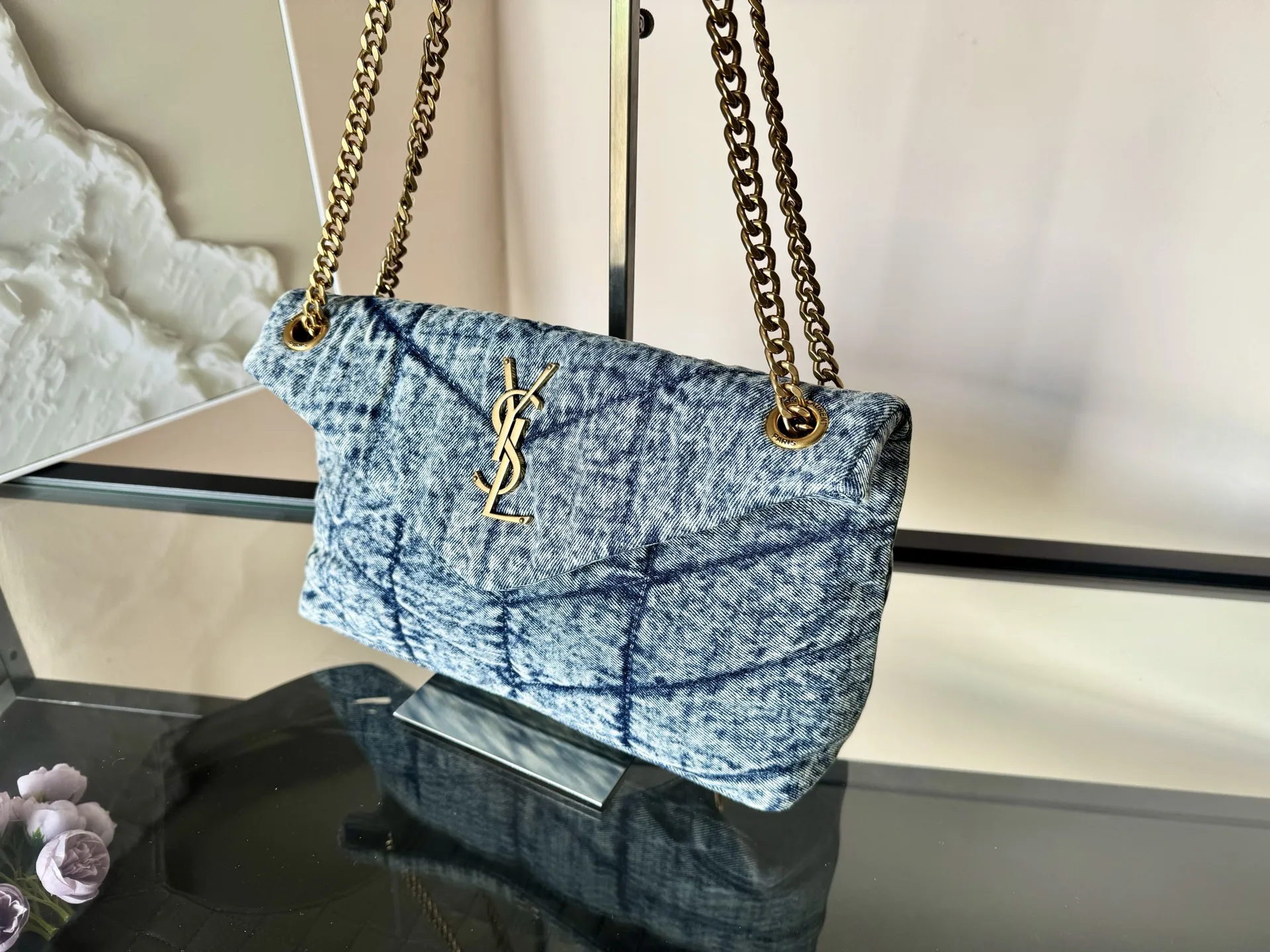 Yves Saint Laurent YSL Loulou Puffer Denim Bag - Small Size