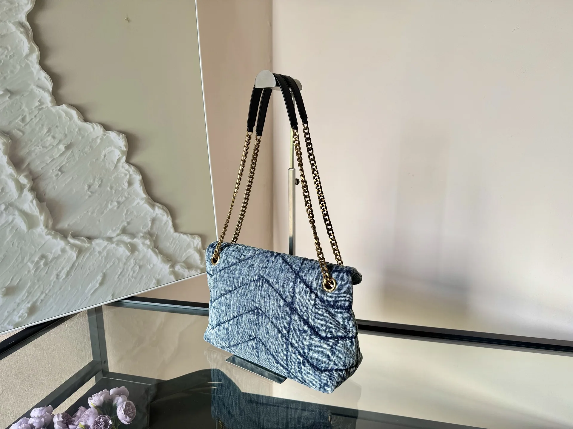 Yves Saint Laurent YSL Loulou Puffer Denim Bag - Small Size