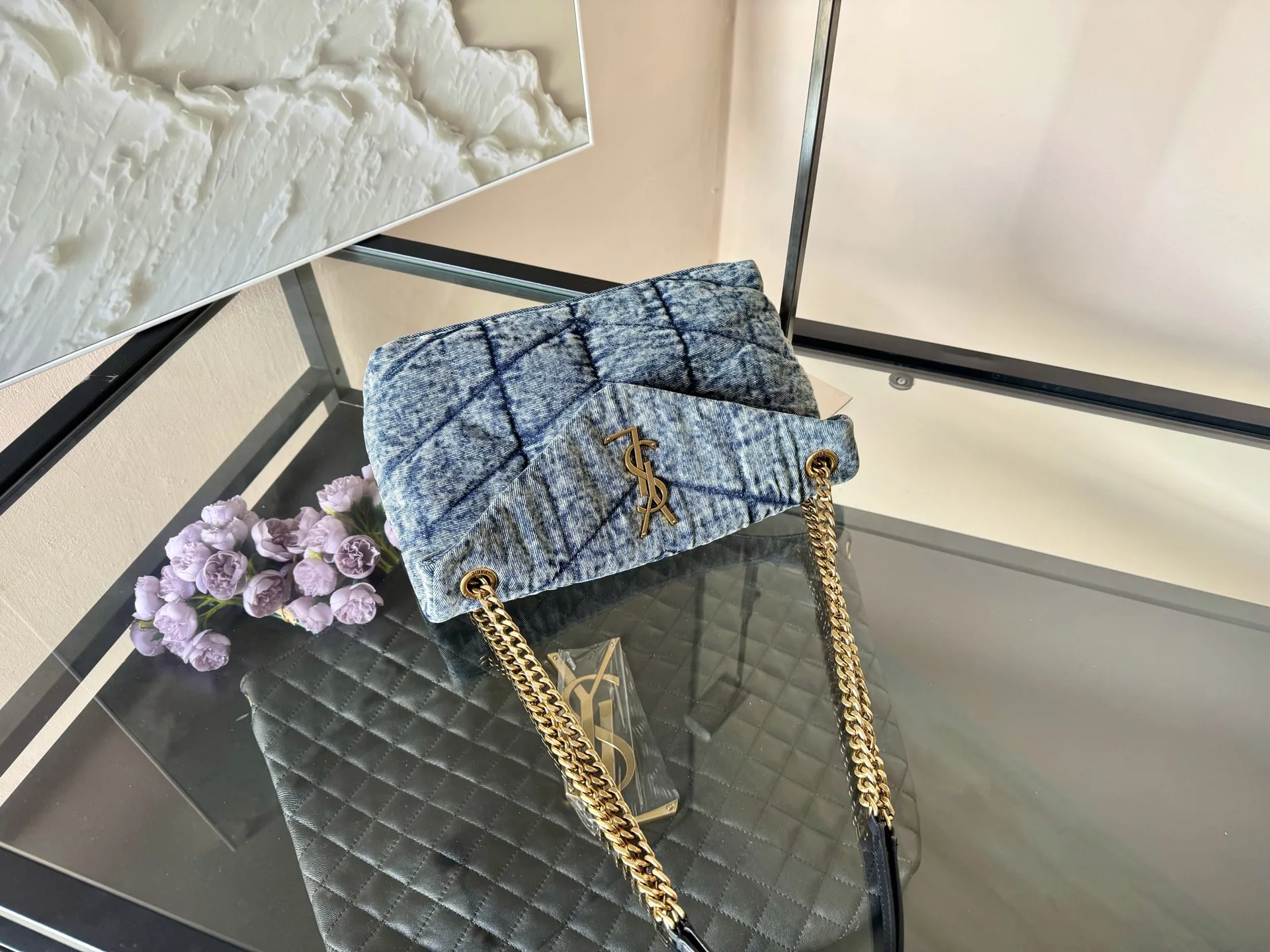 Yves Saint Laurent YSL Loulou Puffer Denim Bag - Small Size