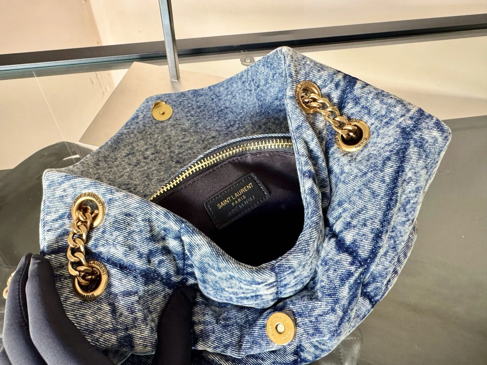 Yves Saint Laurent YSL Loulou Puffer Denim Bag - Small Size