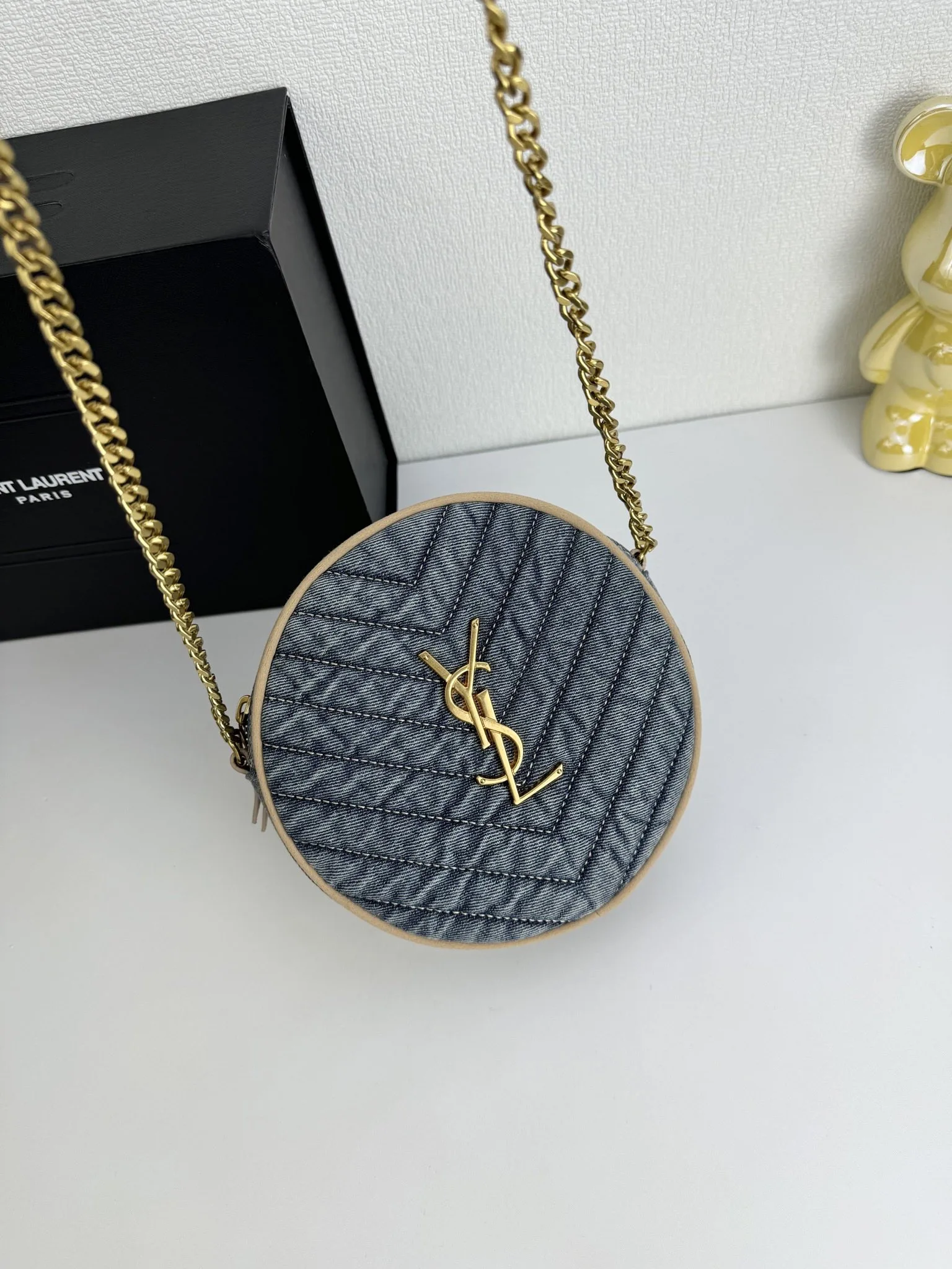 Saint Laurent Nile Round Matelassé Denim Bag-Blue - Bag