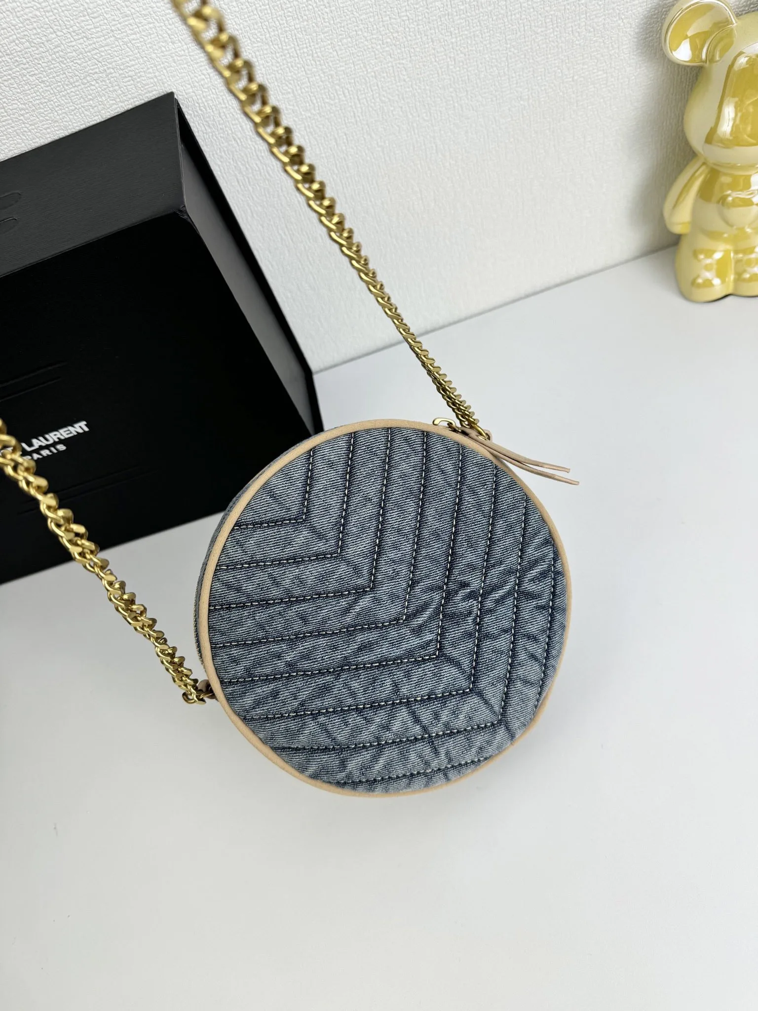 Saint Laurent Nile Round Matelassé Denim Bag-Blue - Bag