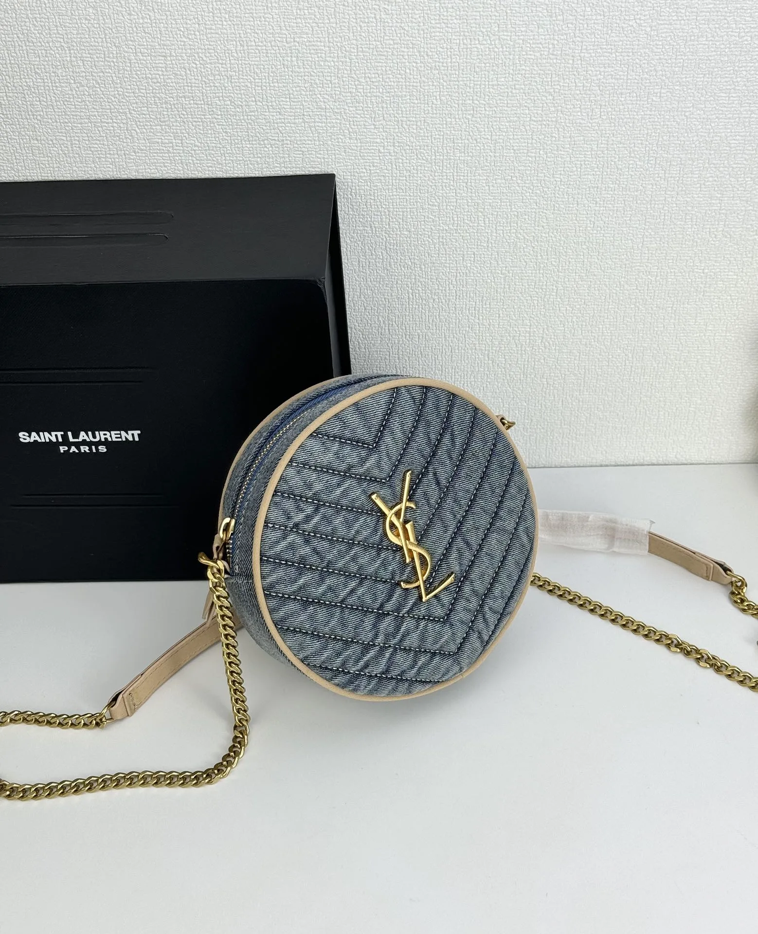 Saint Laurent Nile Round Matelassé Denim Bag-Blue - Bag