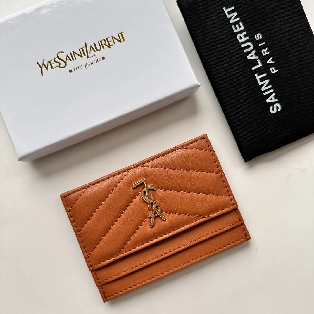 Saint Laurent CASSANDRE MATELASSÉ card case in lambskin -Orange Wallet