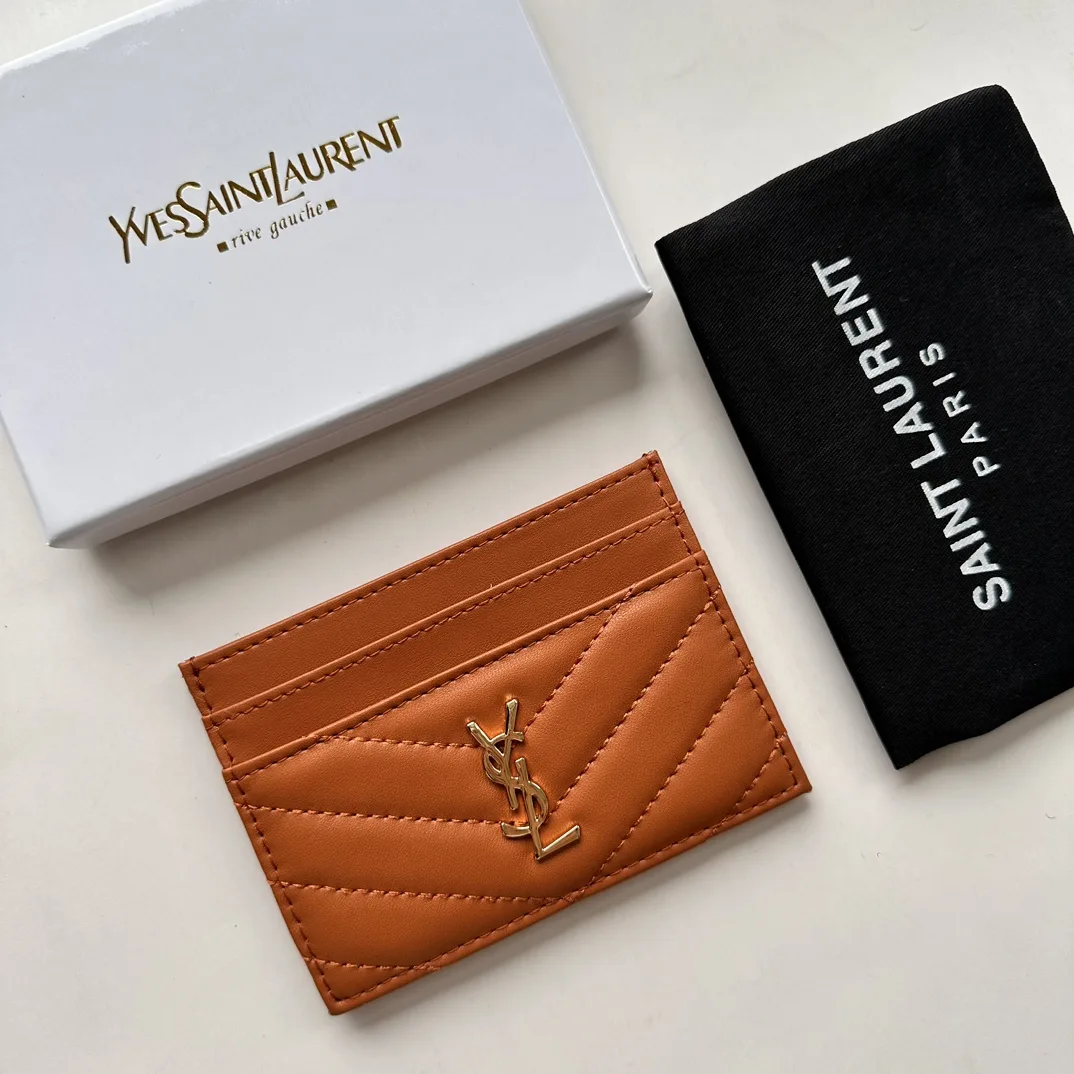 Saint Laurent CASSANDRE MATELASSÉ card case in lambskin -Orange Wallet