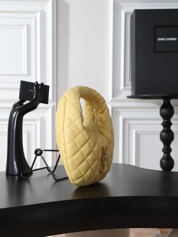 [TOP]Saint Laurent YSL IICARINO in quilted suede Hobo Bag - SOFT LEMON