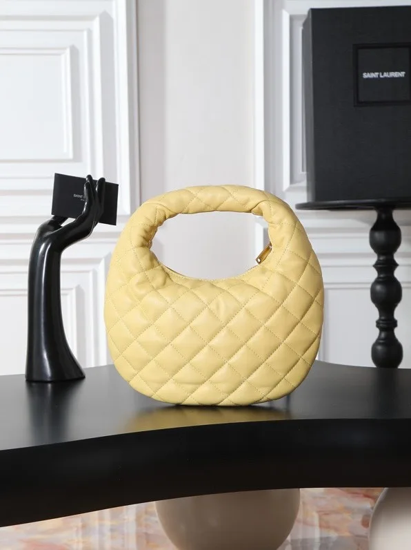 [TOP]Saint Laurent YSL IICARINO in quilted suede Hobo Bag - SOFT LEMON