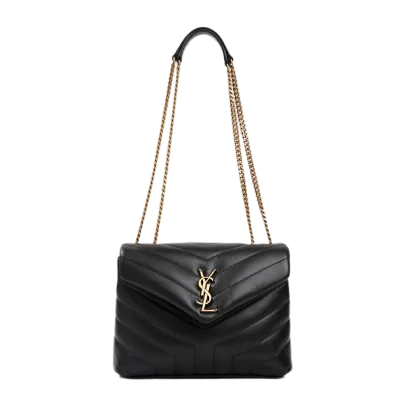 [TOP] SAINT LAURENT Loulou medium quilted leather shoulder bag black - Bag
