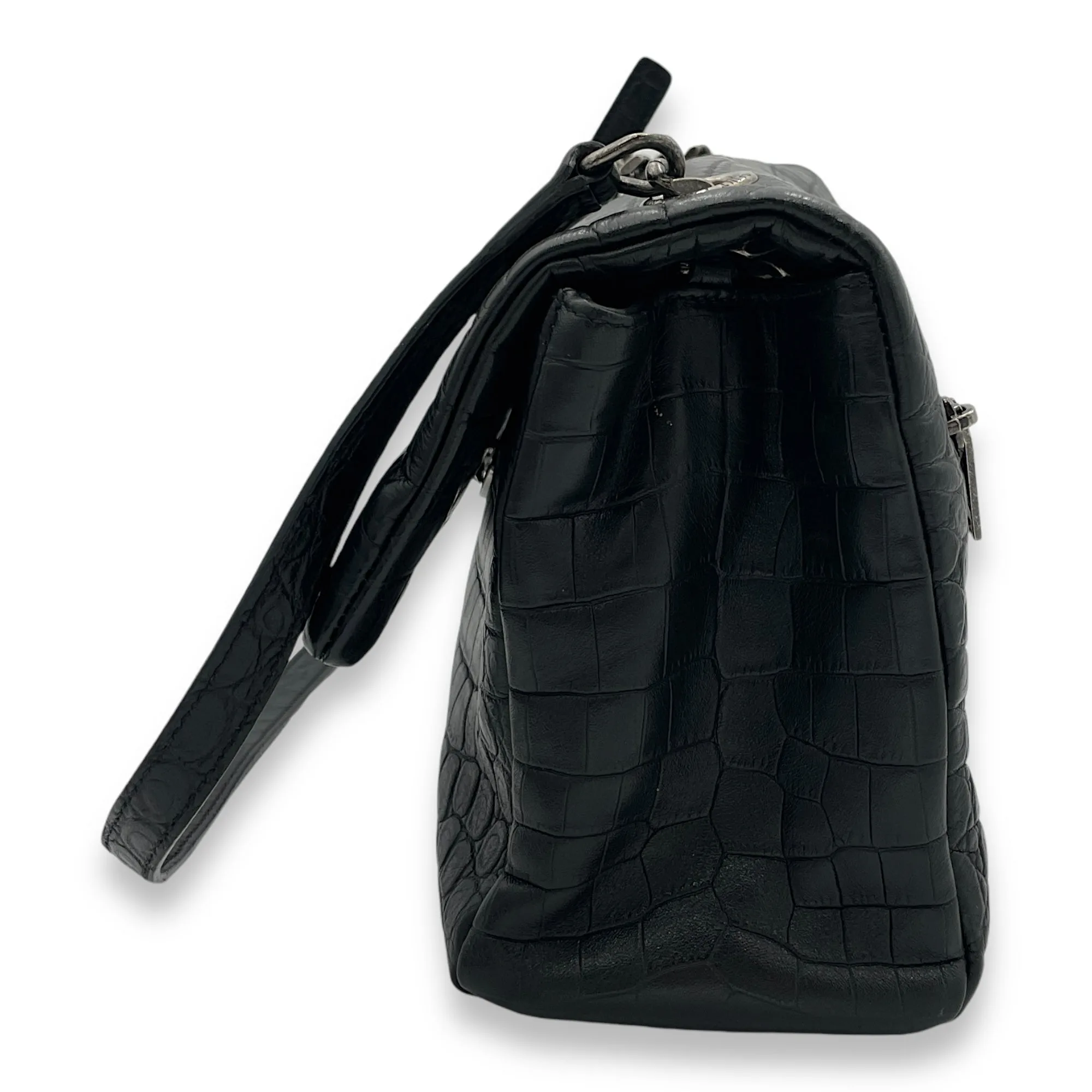 Hollywood Shoulder Bag Black in Calfskin, Silver hardware