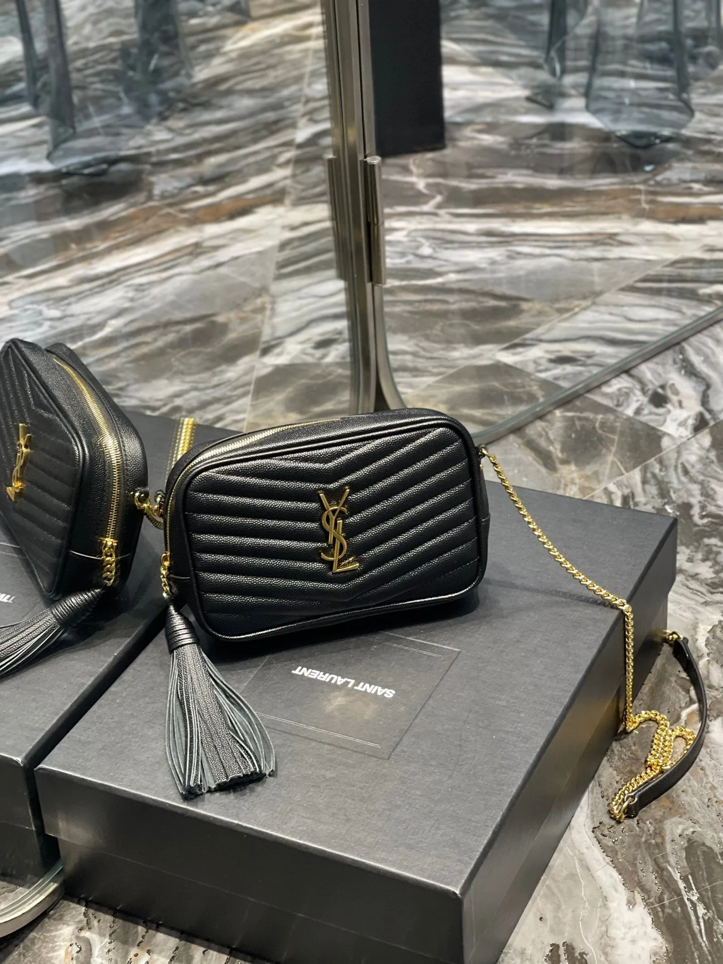 YSL Lou Mini Bag In Quilted Grain De Poudre Embossed Leather