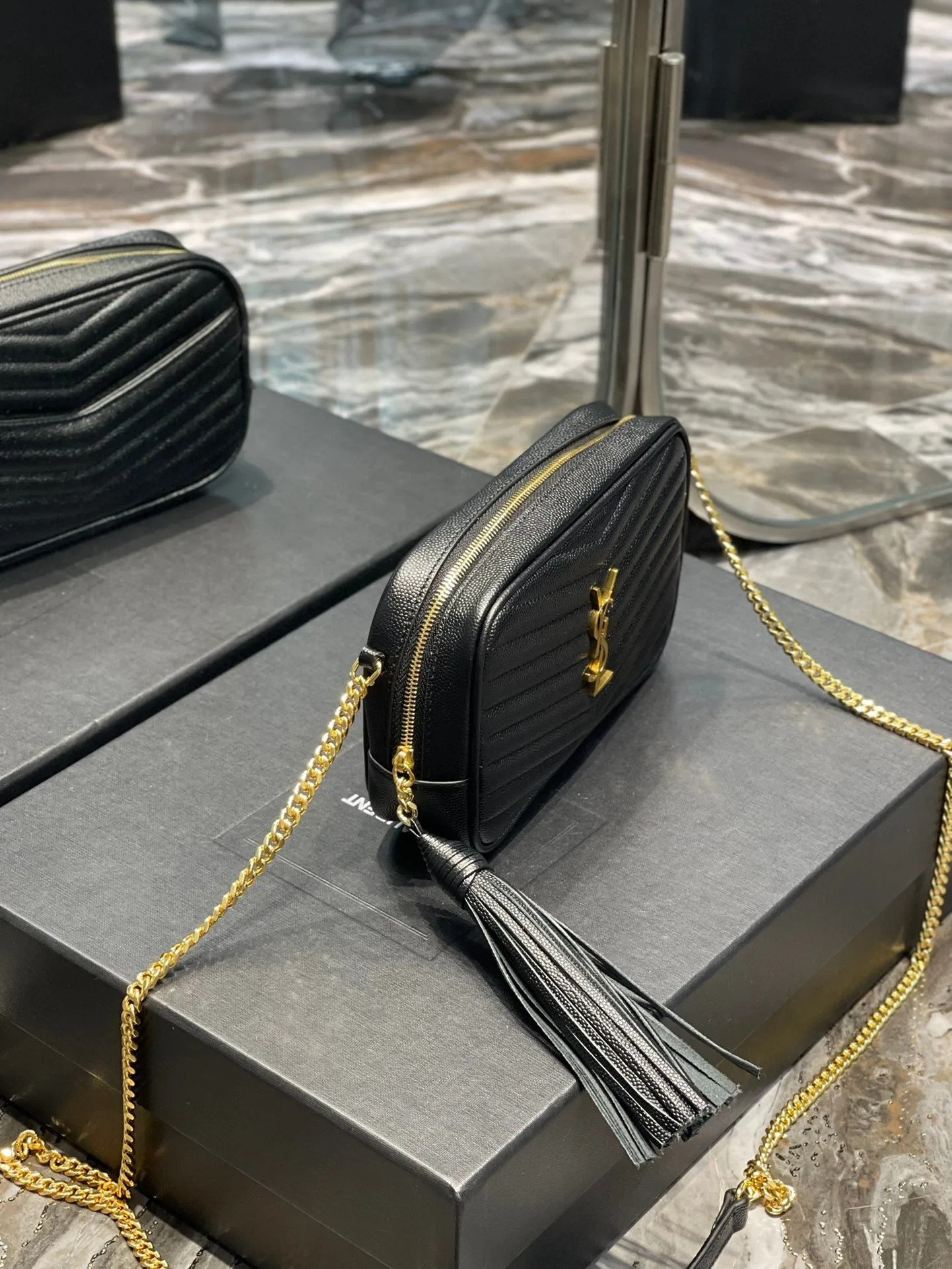 YSL Lou Mini Bag In Quilted Grain De Poudre Embossed Leather