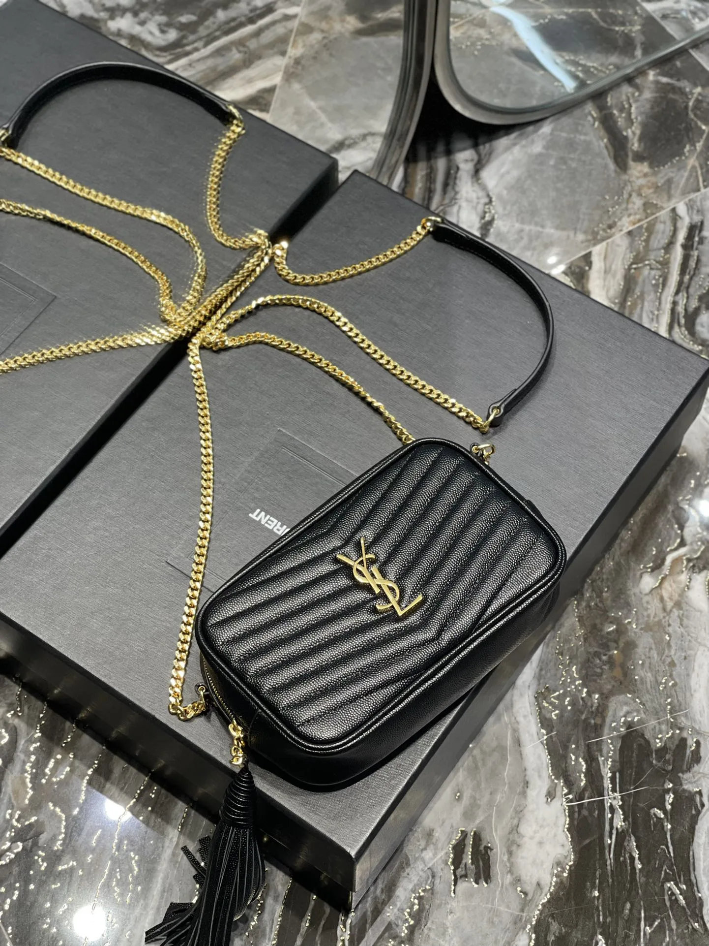 YSL Lou Mini Bag In Quilted Grain De Poudre Embossed Leather