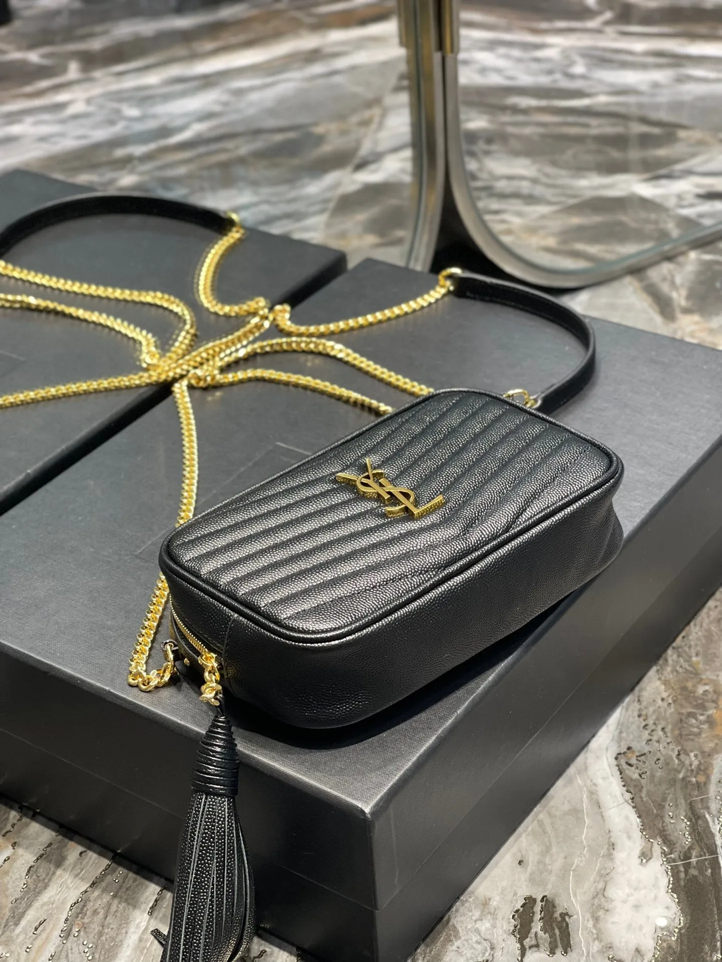 YSL Lou Mini Bag In Quilted Grain De Poudre Embossed Leather