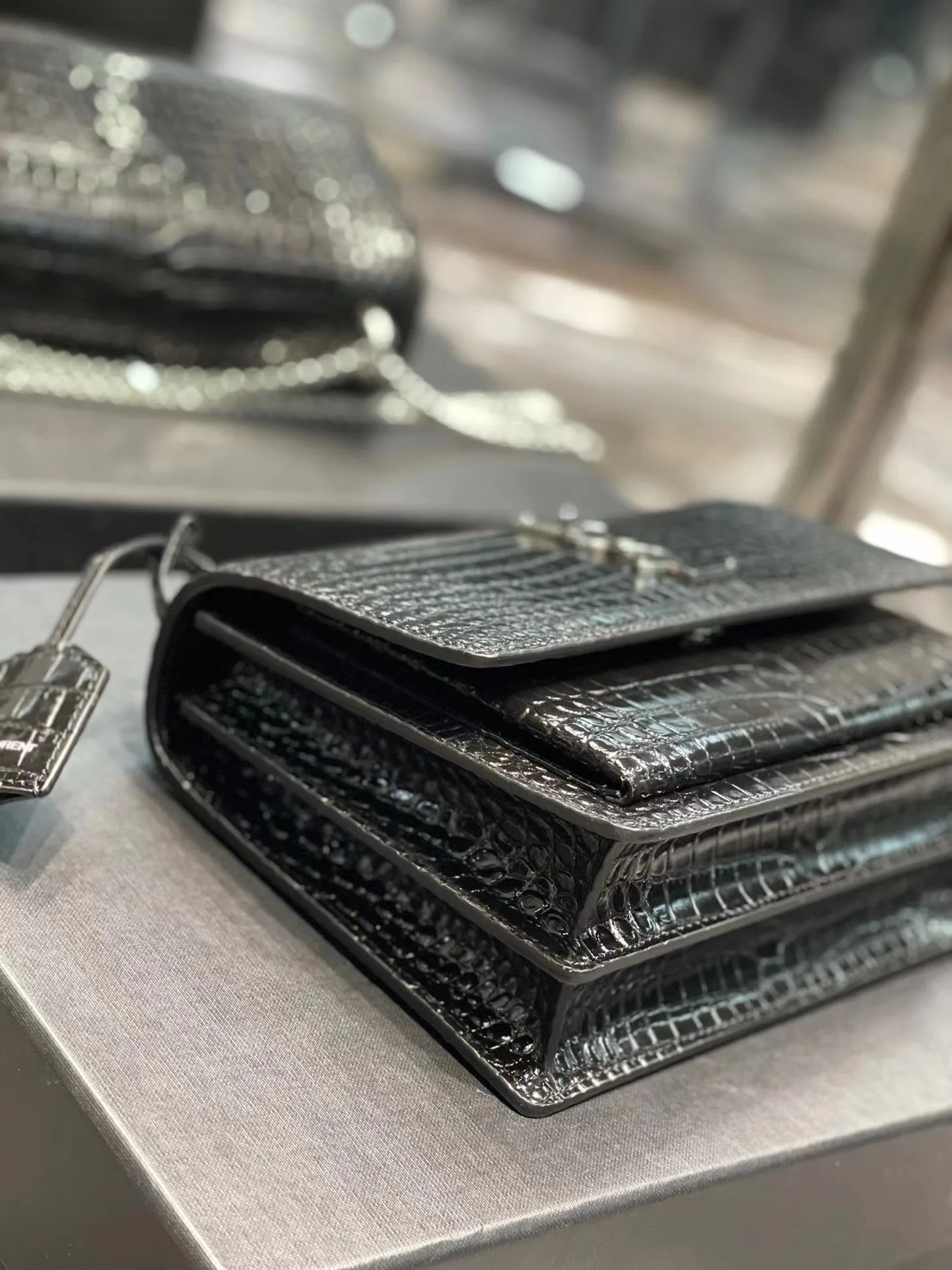 YSL Black Embossed Leather Shoulder Bag