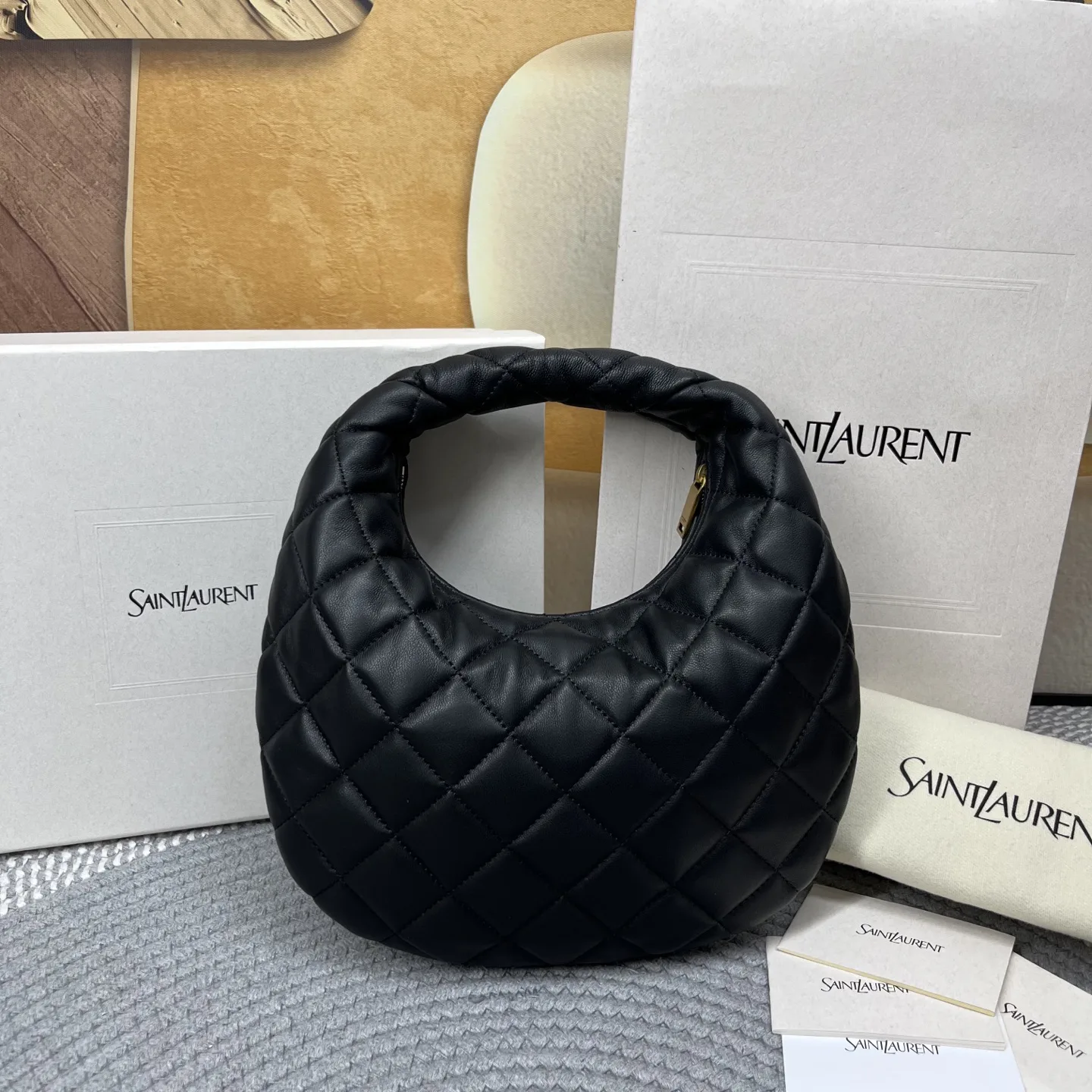 Saint Laurent YSL ICARINO in quilted nappa Hobo Bag - Black