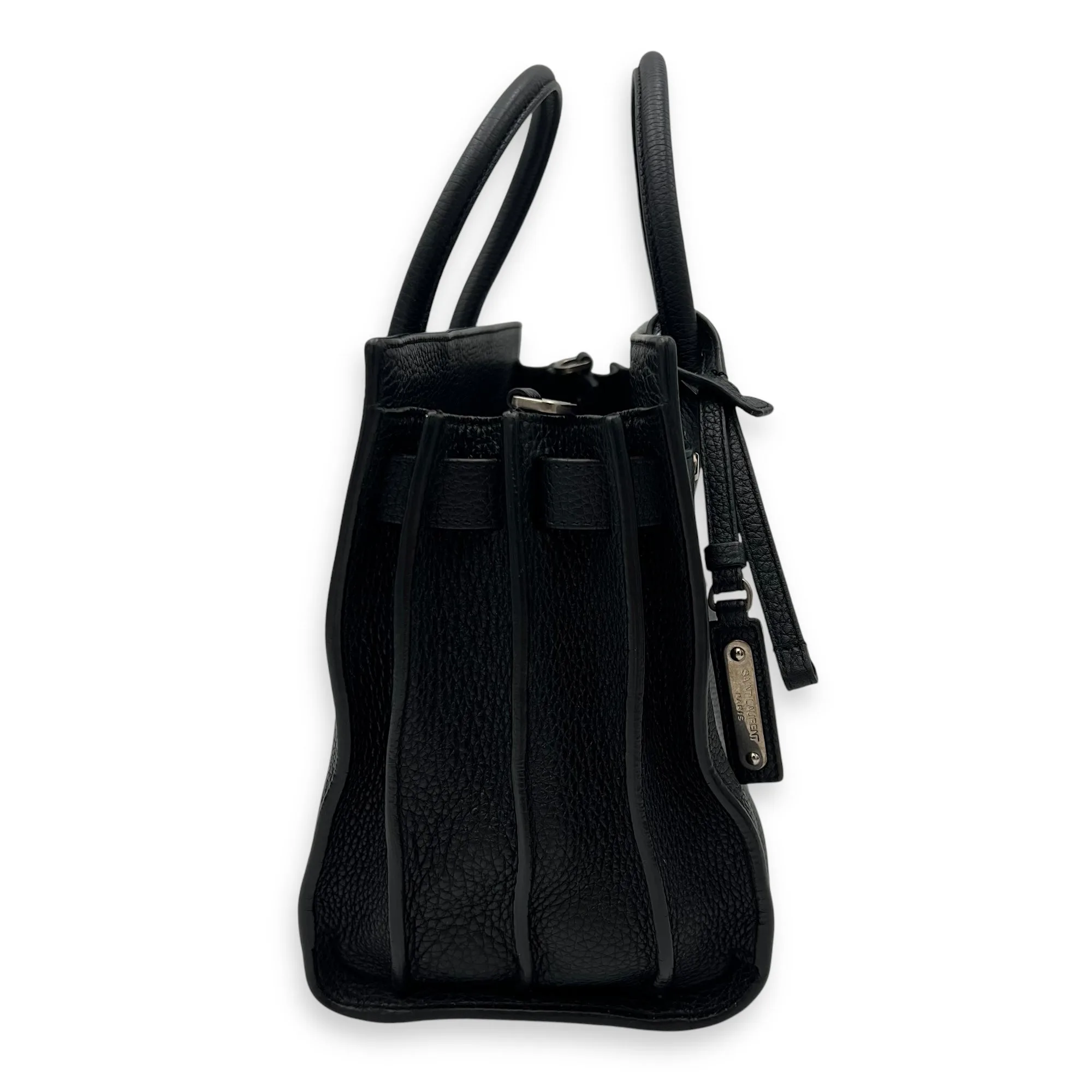 Sac de Jour Top Handle Bag Baby Black in Calfskin, Silver hardware