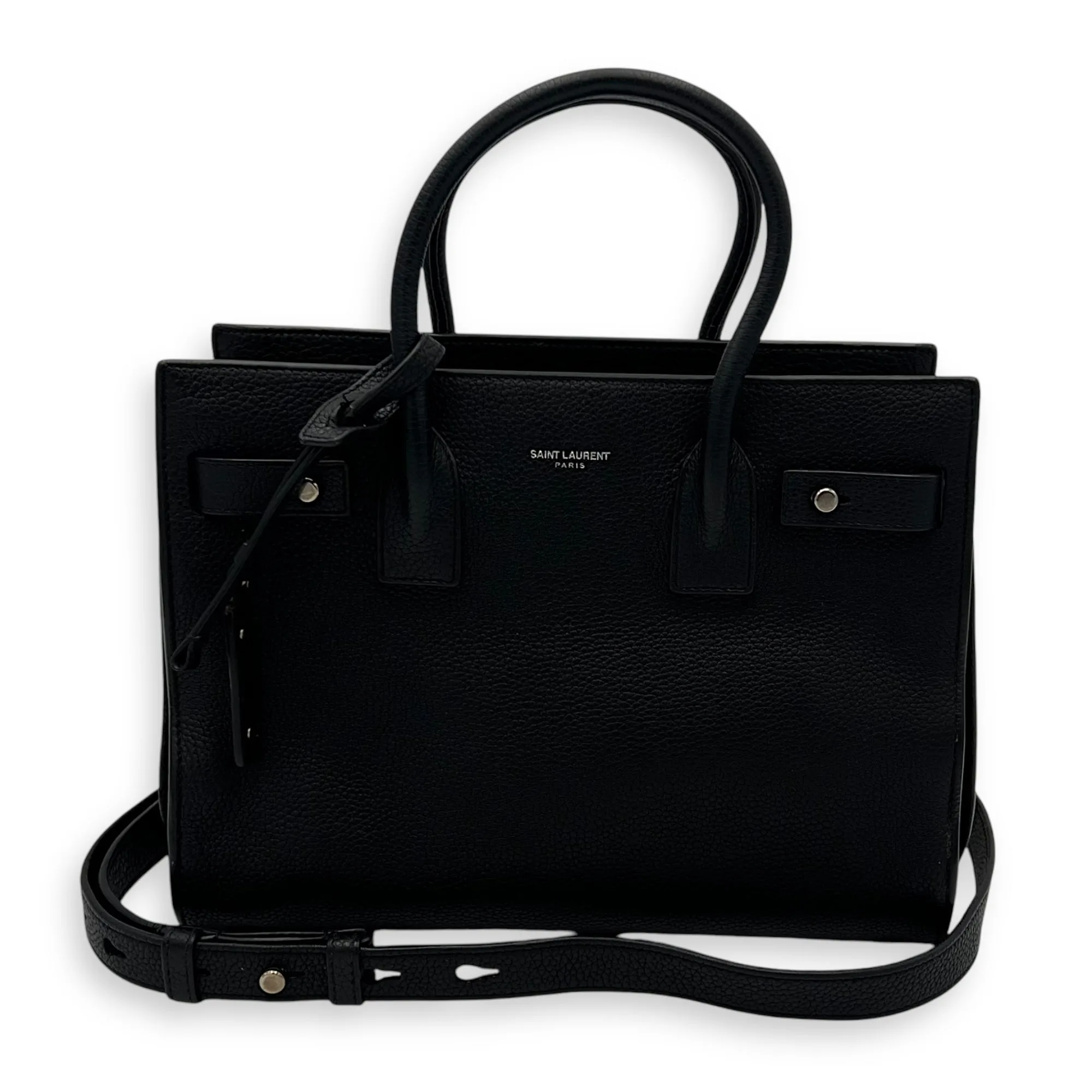 Sac de Jour Top Handle Bag Baby Black in Calfskin, Silver hardware
