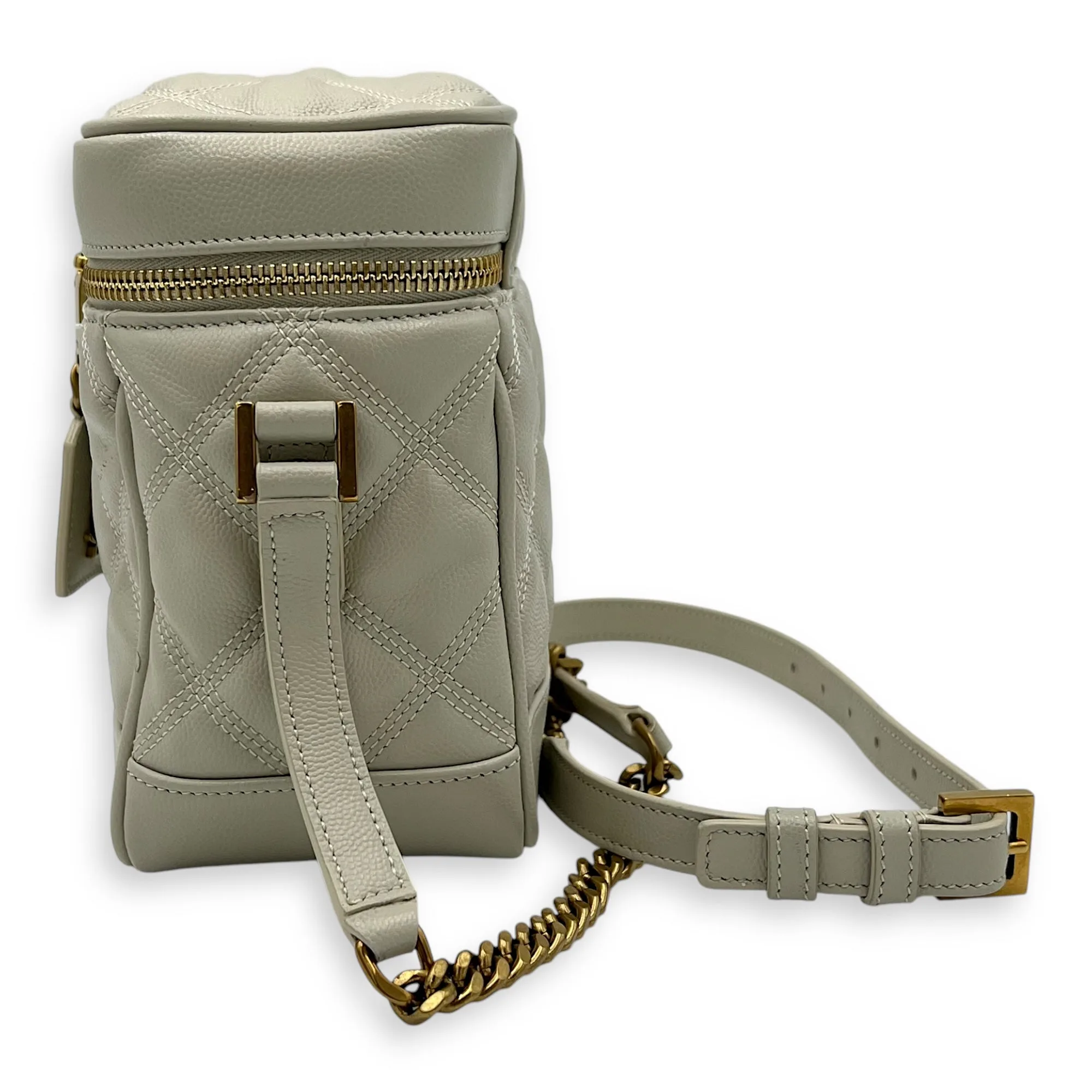 Quilted 80's Vanity Bag White in Calfskin, Gold hardware