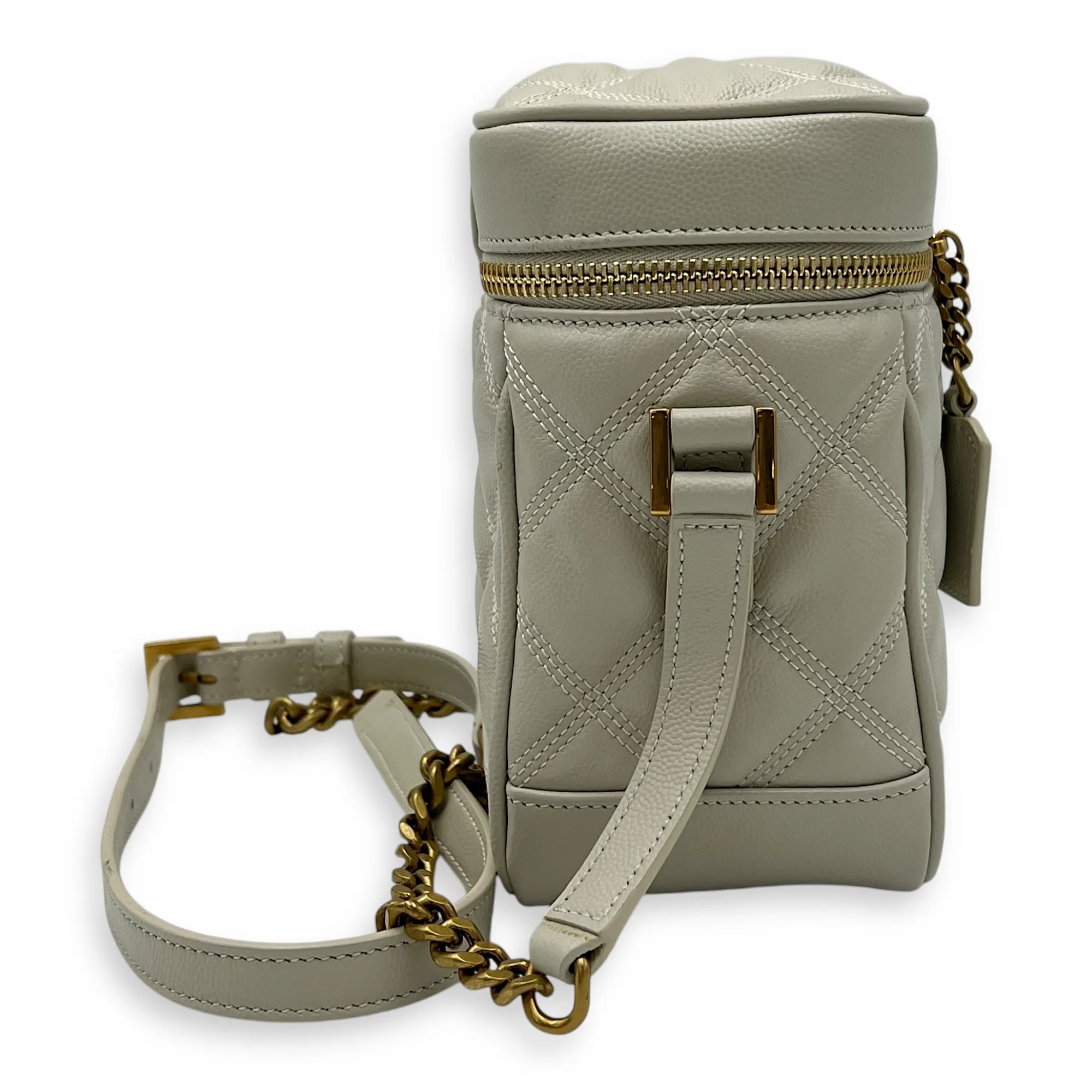 Quilted 80's Vanity Bag White in Calfskin, Gold hardware