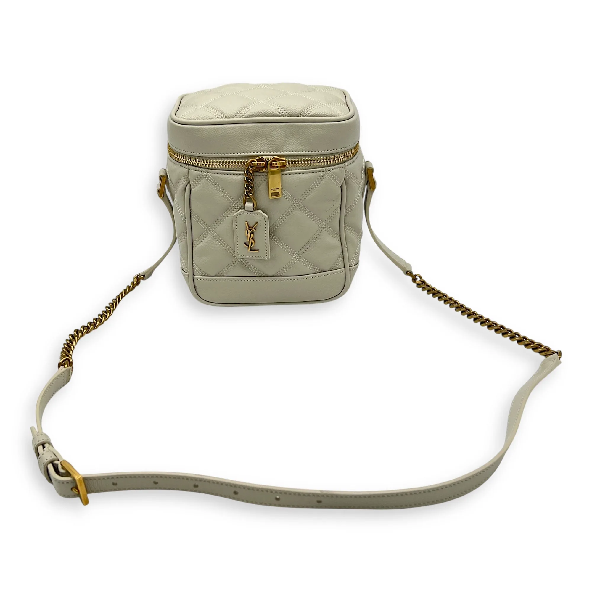 Quilted 80's Vanity Bag White in Calfskin, Gold hardware