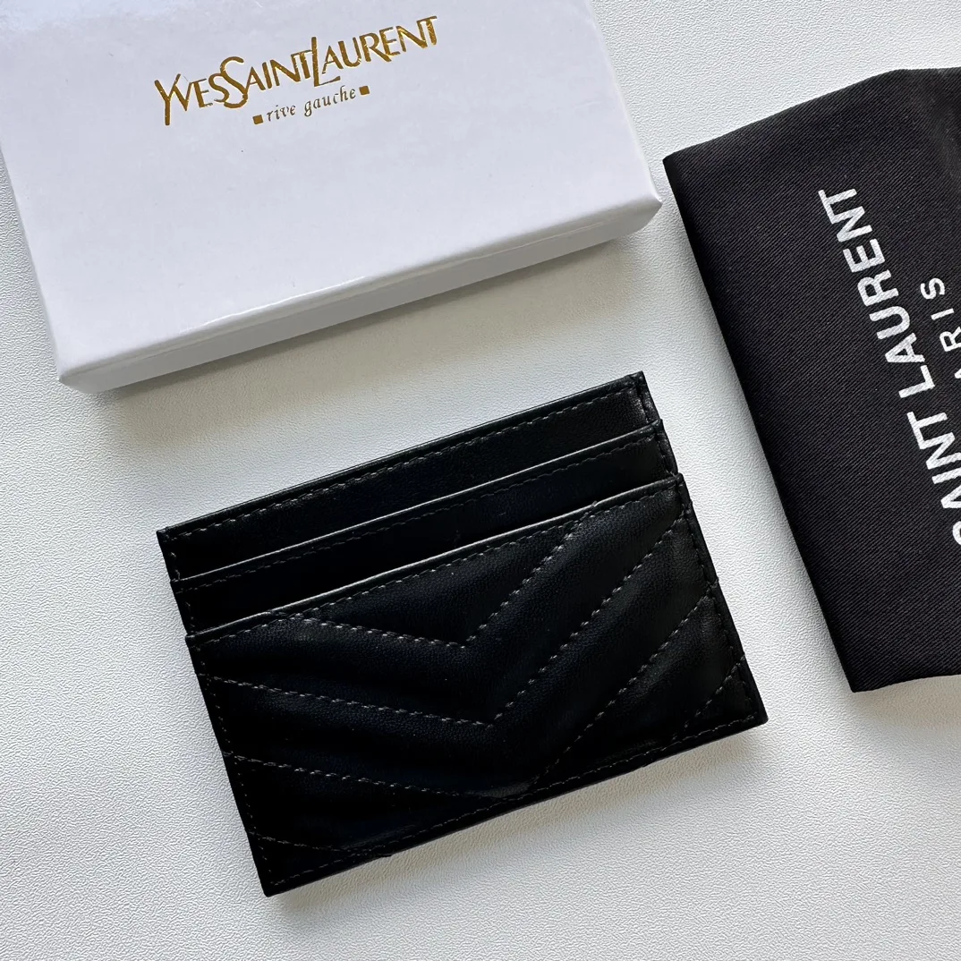Saint Laurent CASSANDRE MATELASSÉ card case in lambskin -Black and Silver Wallet