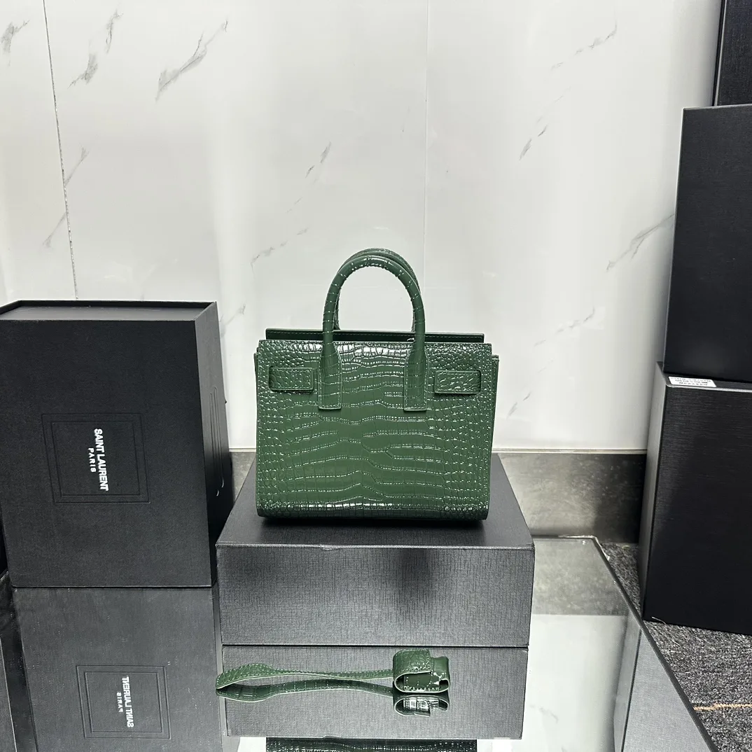 Saint Laurent Green Croc Embossed Leather Nano Classic Sac De Jour Tote - Bag