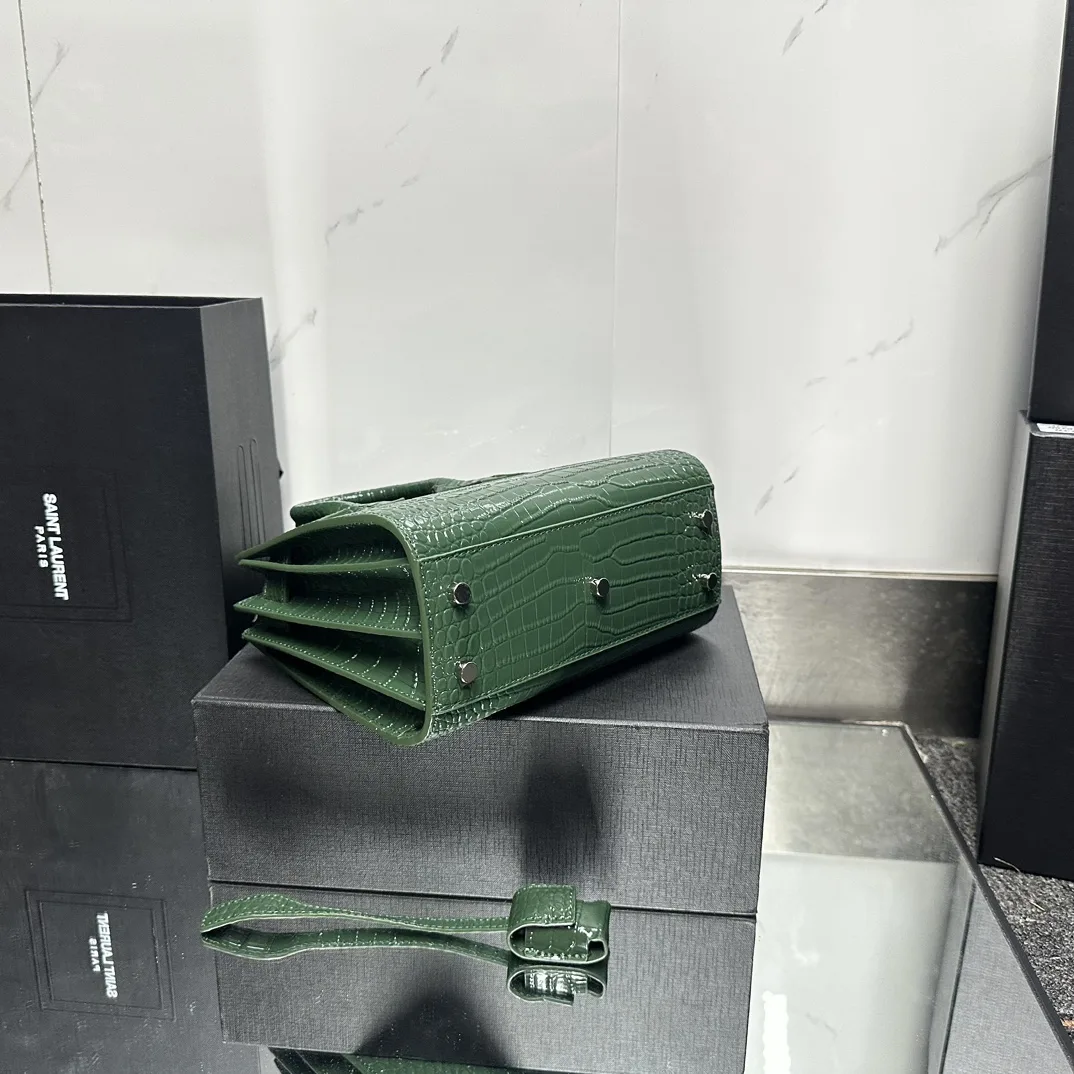 Saint Laurent Green Croc Embossed Leather Nano Classic Sac De Jour Tote - Bag
