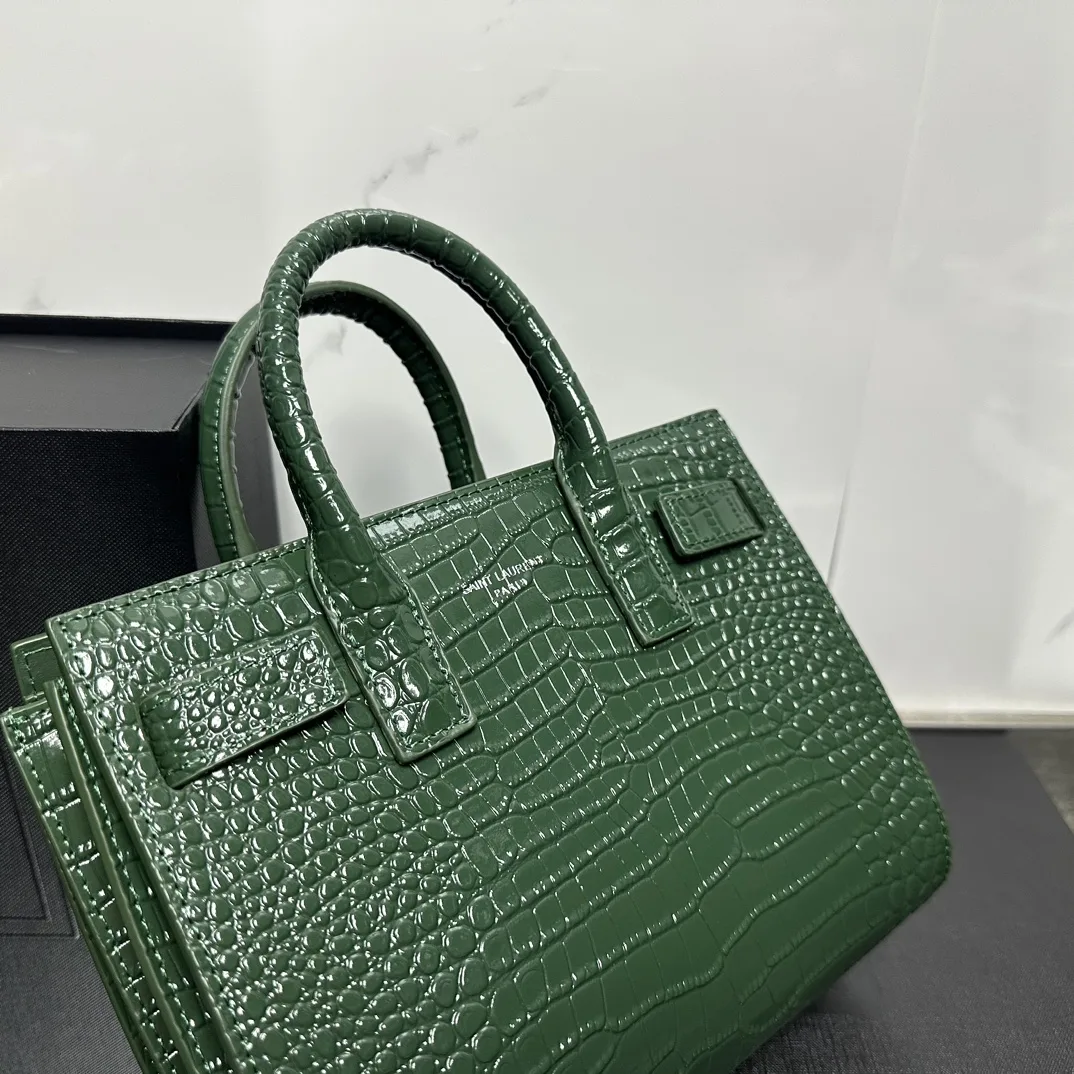 Saint Laurent Green Croc Embossed Leather Nano Classic Sac De Jour Tote - Bag