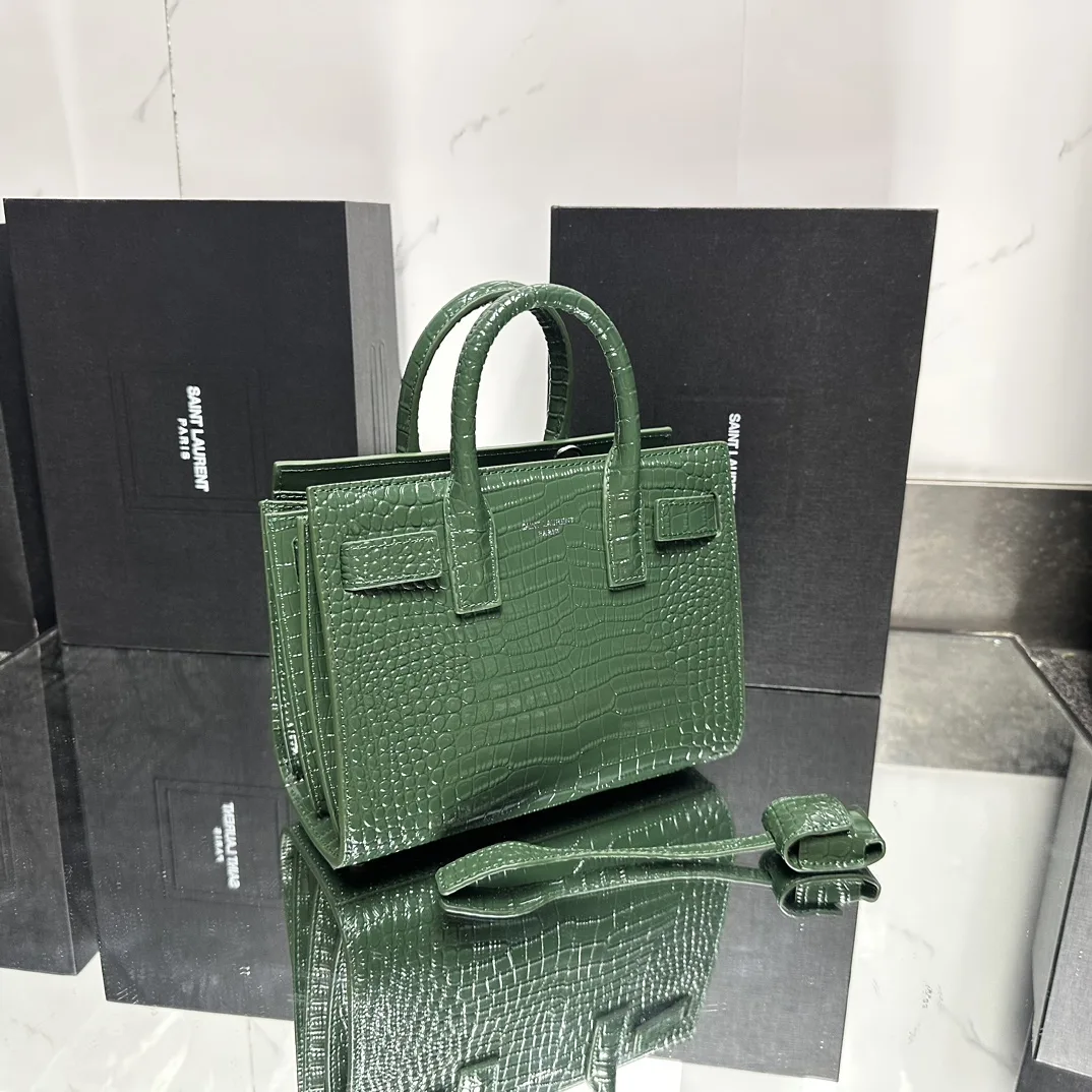 Saint Laurent Green Croc Embossed Leather Nano Classic Sac De Jour Tote - Bag