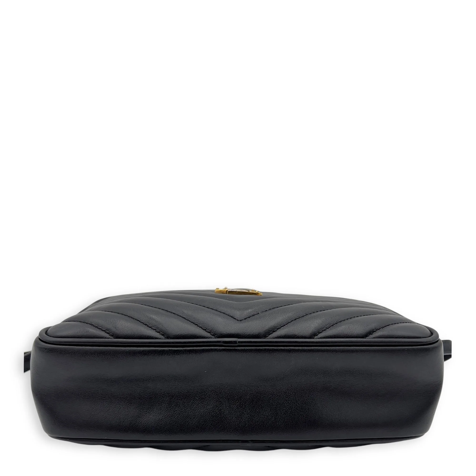 Camera Crossbody Bag Medium Black in Calfskin, Gold hardware