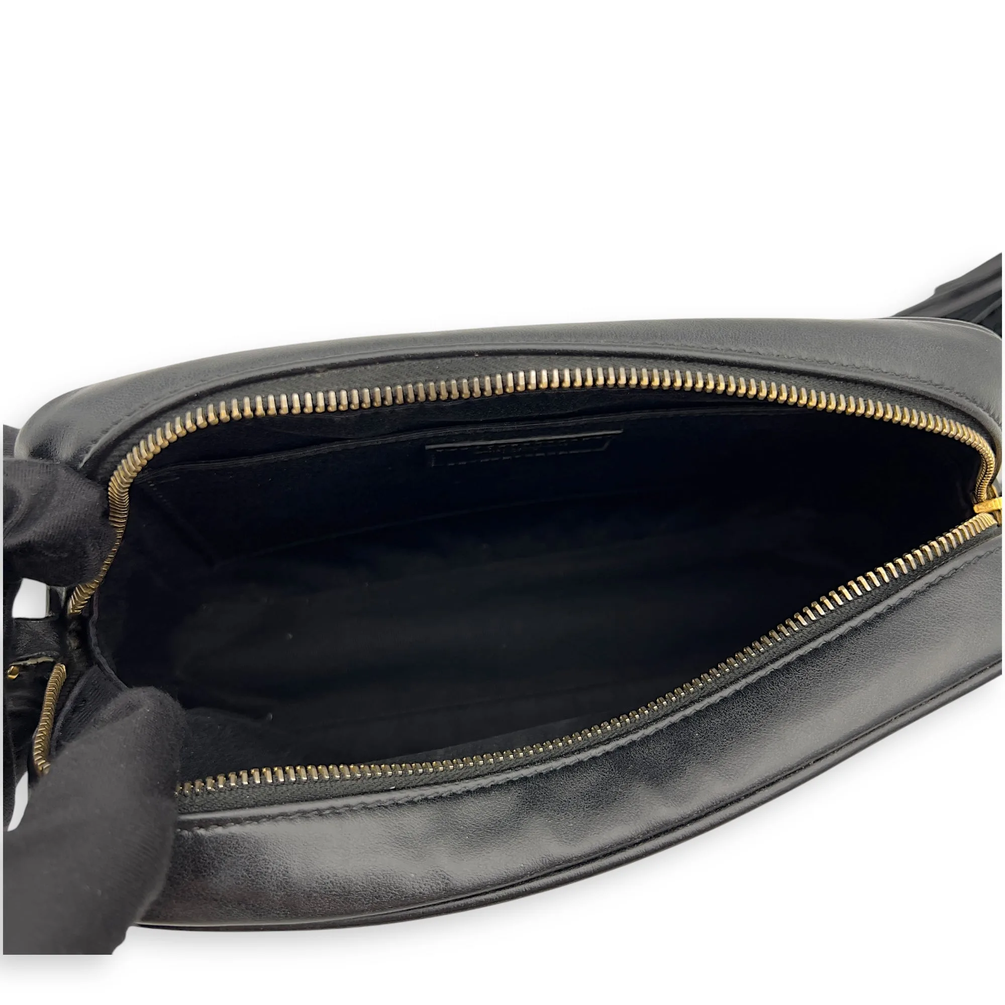 Camera Crossbody Bag Medium Black in Calfskin, Gold hardware