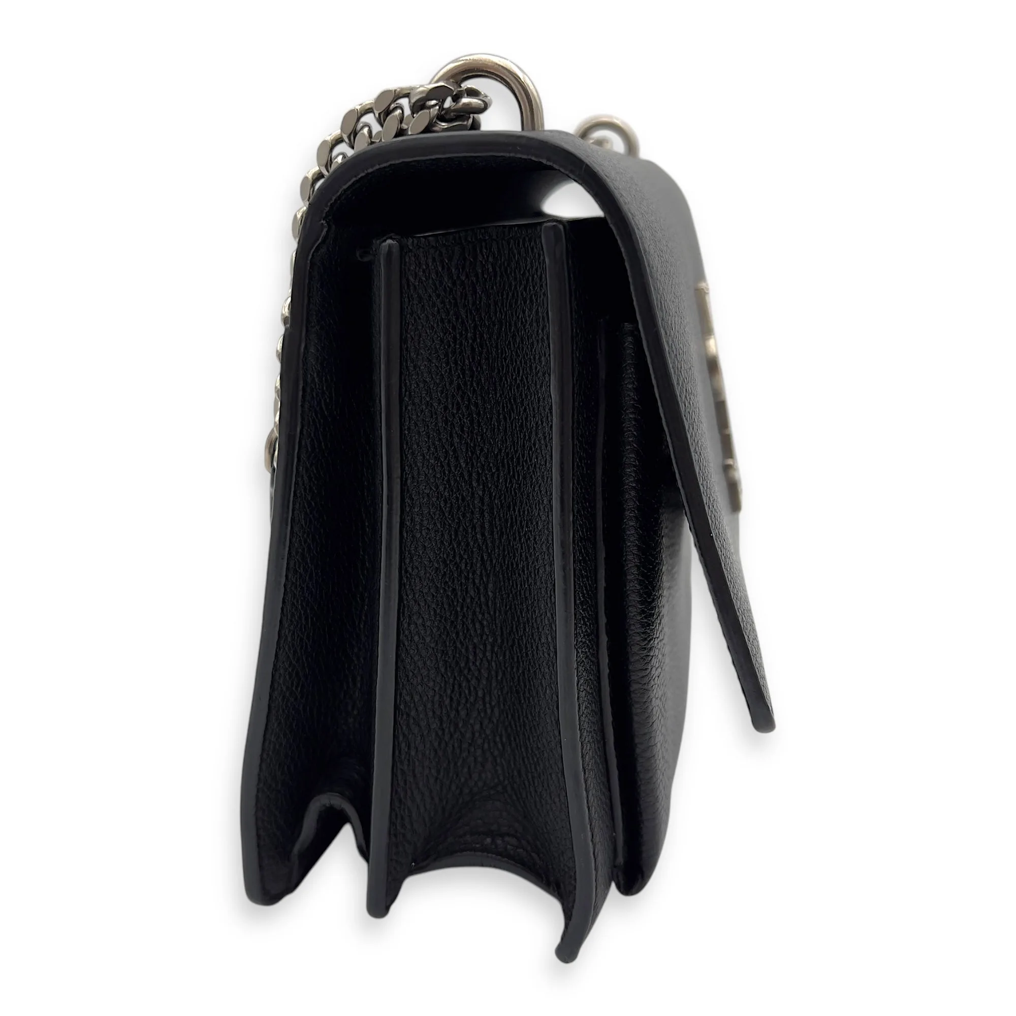 Sunset Medium Black Shoulder Bag in Calfskin, Silver hardware