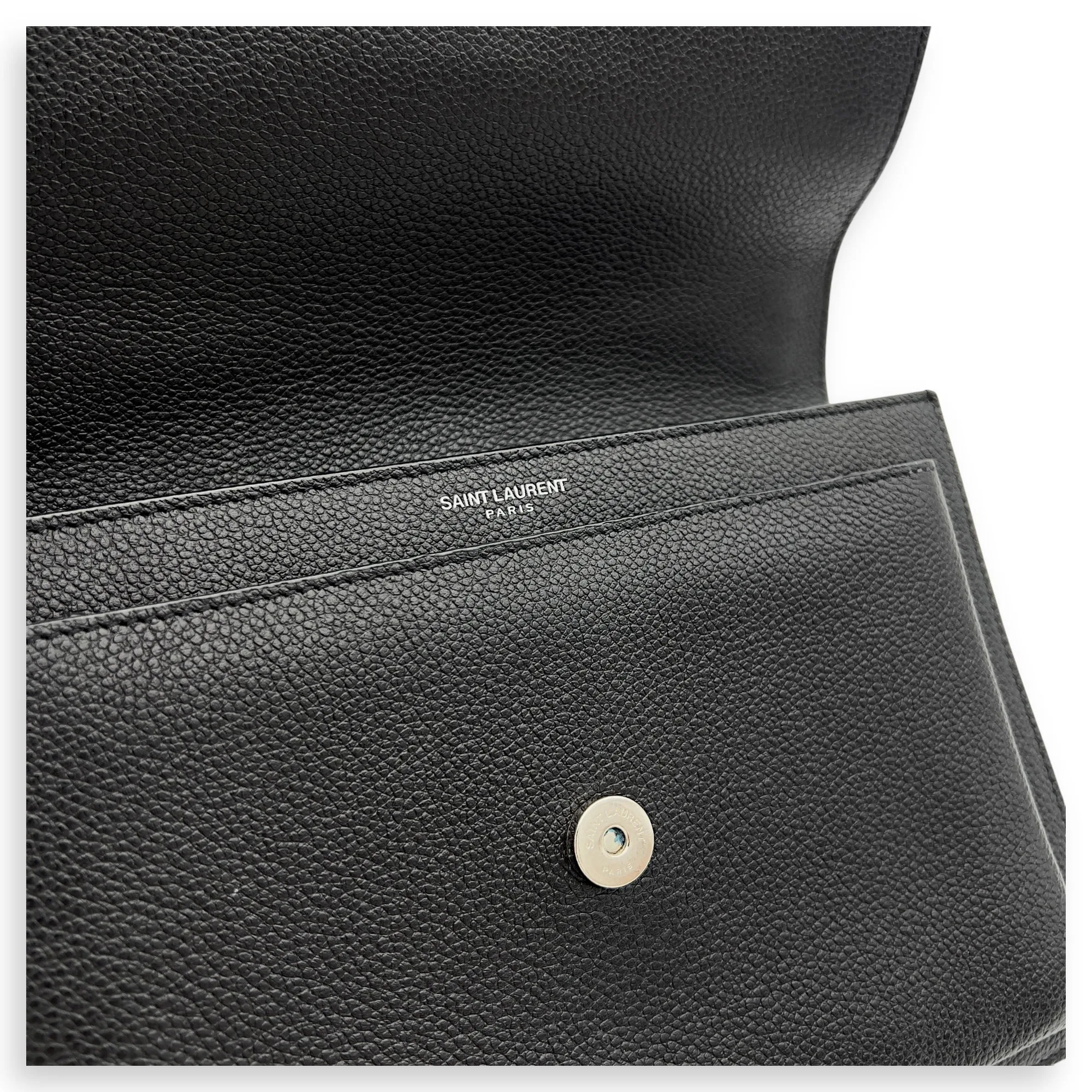 Sunset Medium Black Shoulder Bag in Calfskin, Silver hardware