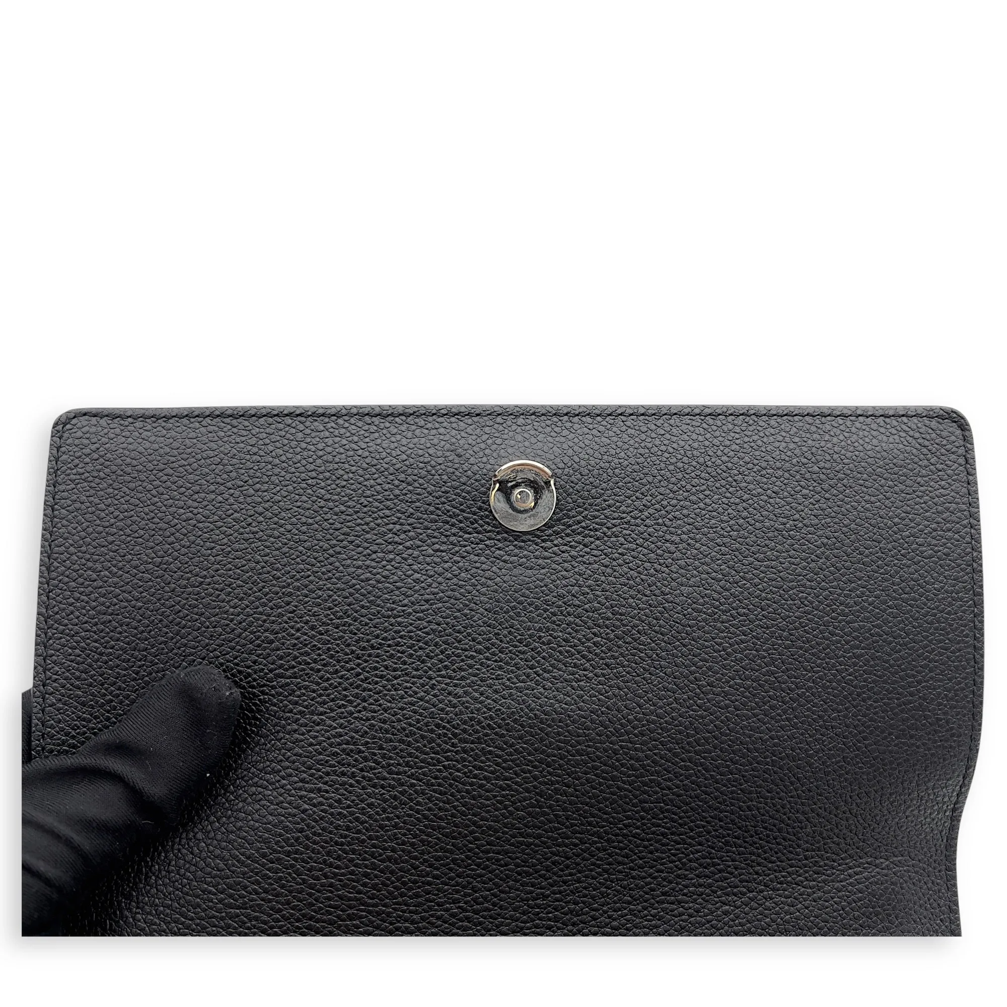 Sunset Medium Black Shoulder Bag in Calfskin, Silver hardware