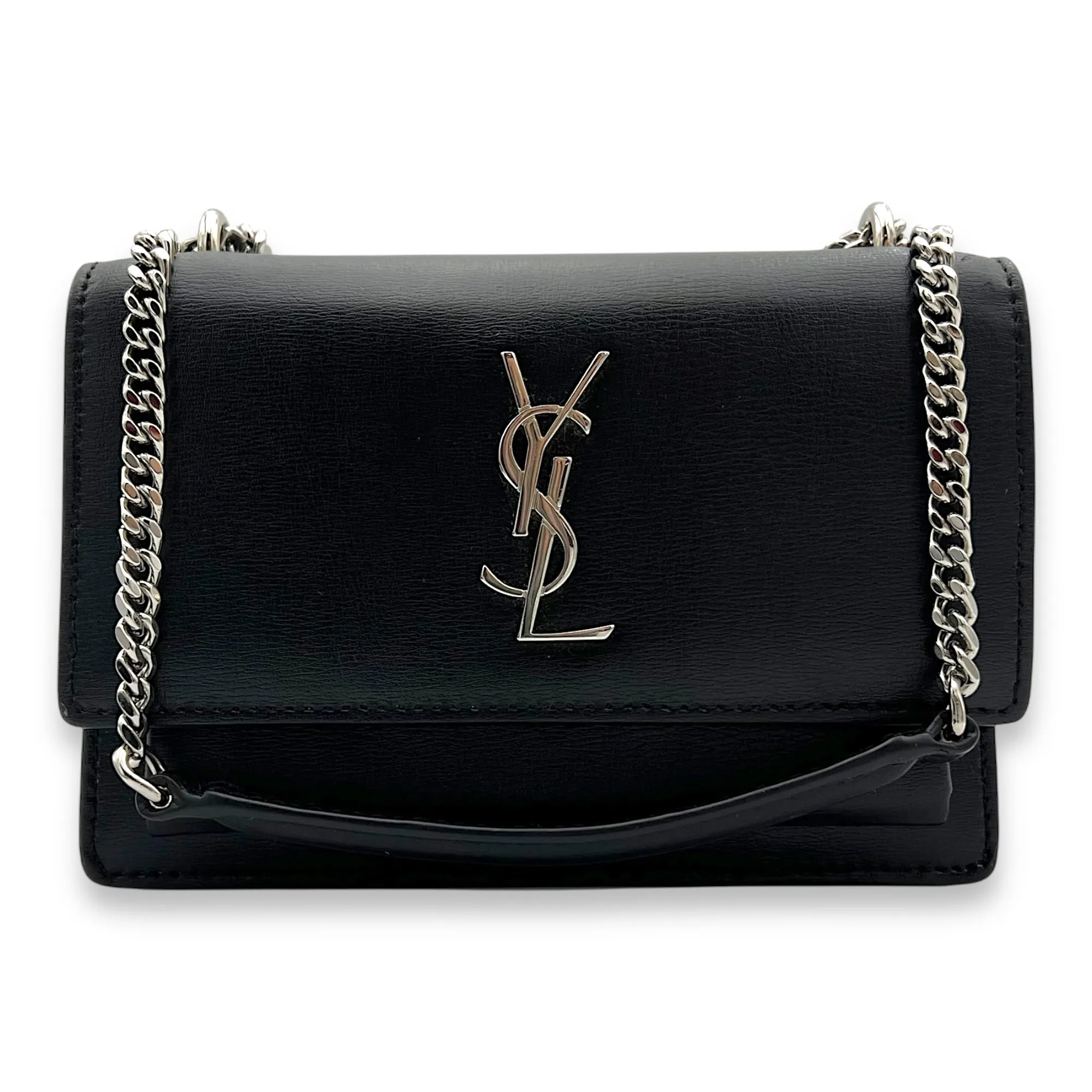 Sunset Crossbody Bag Mini Black in Calfskin, Silver hardware