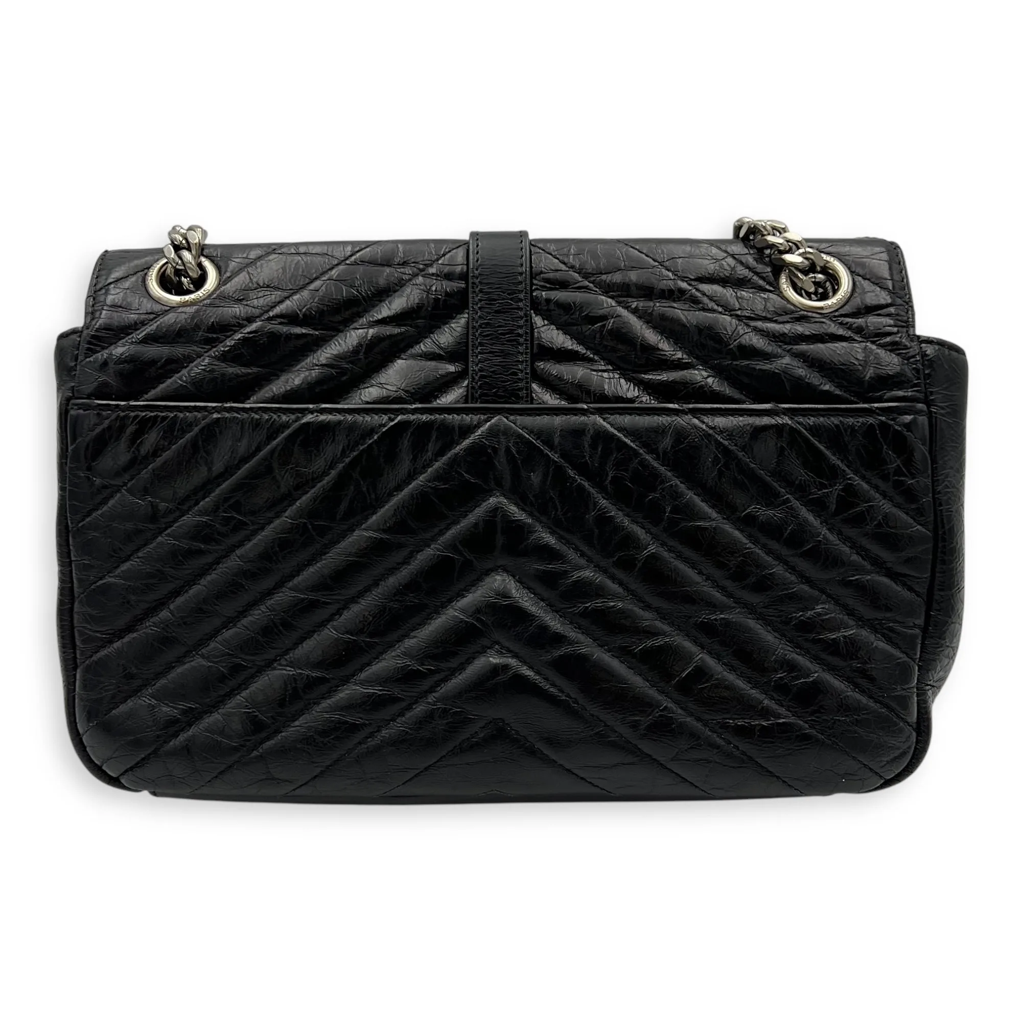 Classic Monogramme College Black Shoulder Bag in Calfskin, Silver hardware